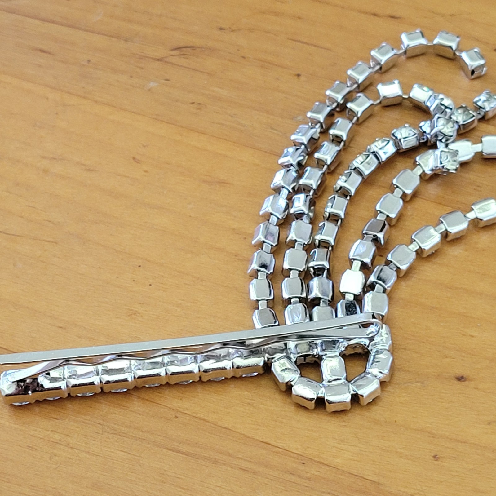 Vintage Clear Rhinestone Waterfall Hair Barrette Prong Set Bridal 3.25in