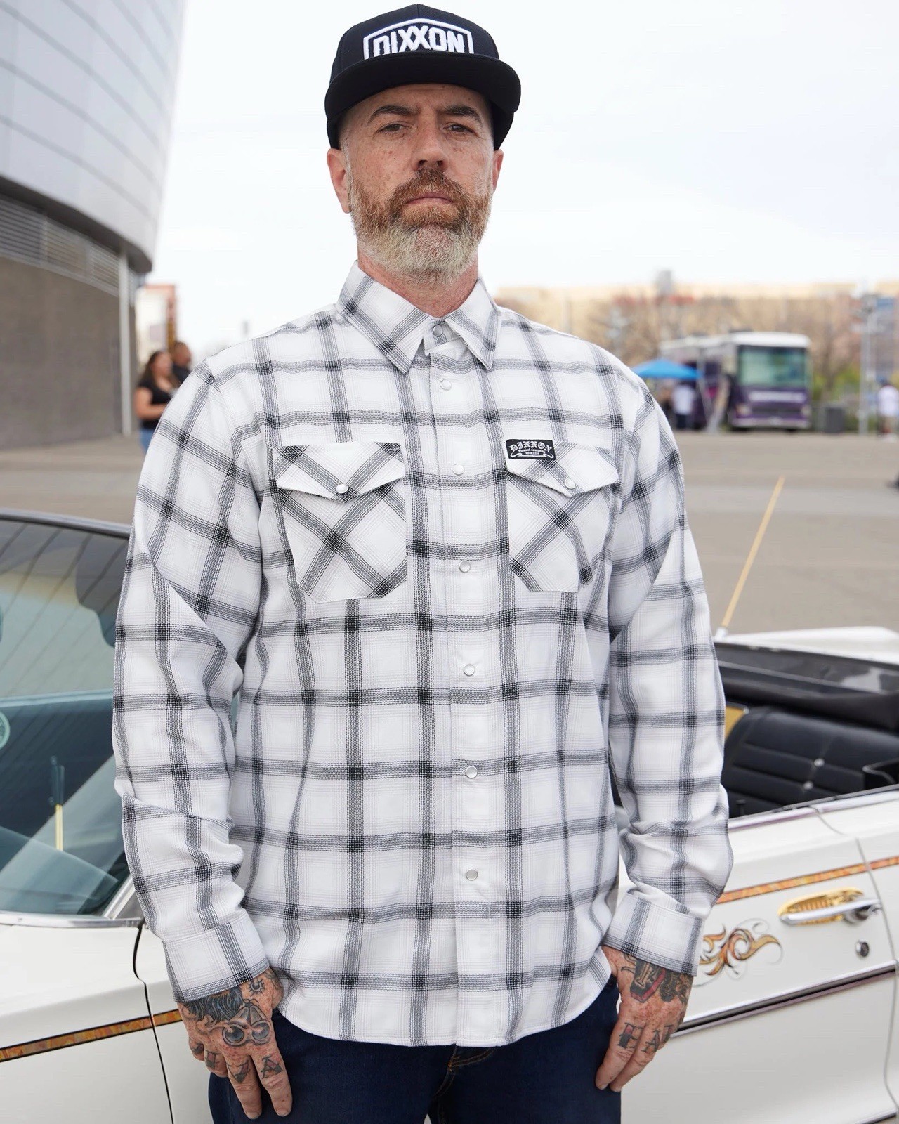 Dixxon Flannel Guera Men’s 2XL White Black Plaid Pearl Snap Button Shirt