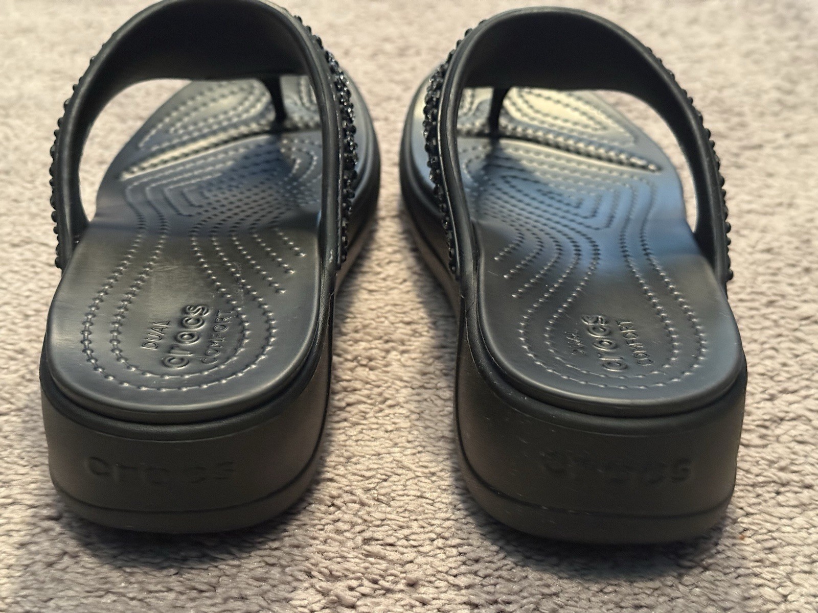 Crocs Monterey Shimmer Wedge Flip Sandal Womens size 9 Black NEW Without Tags