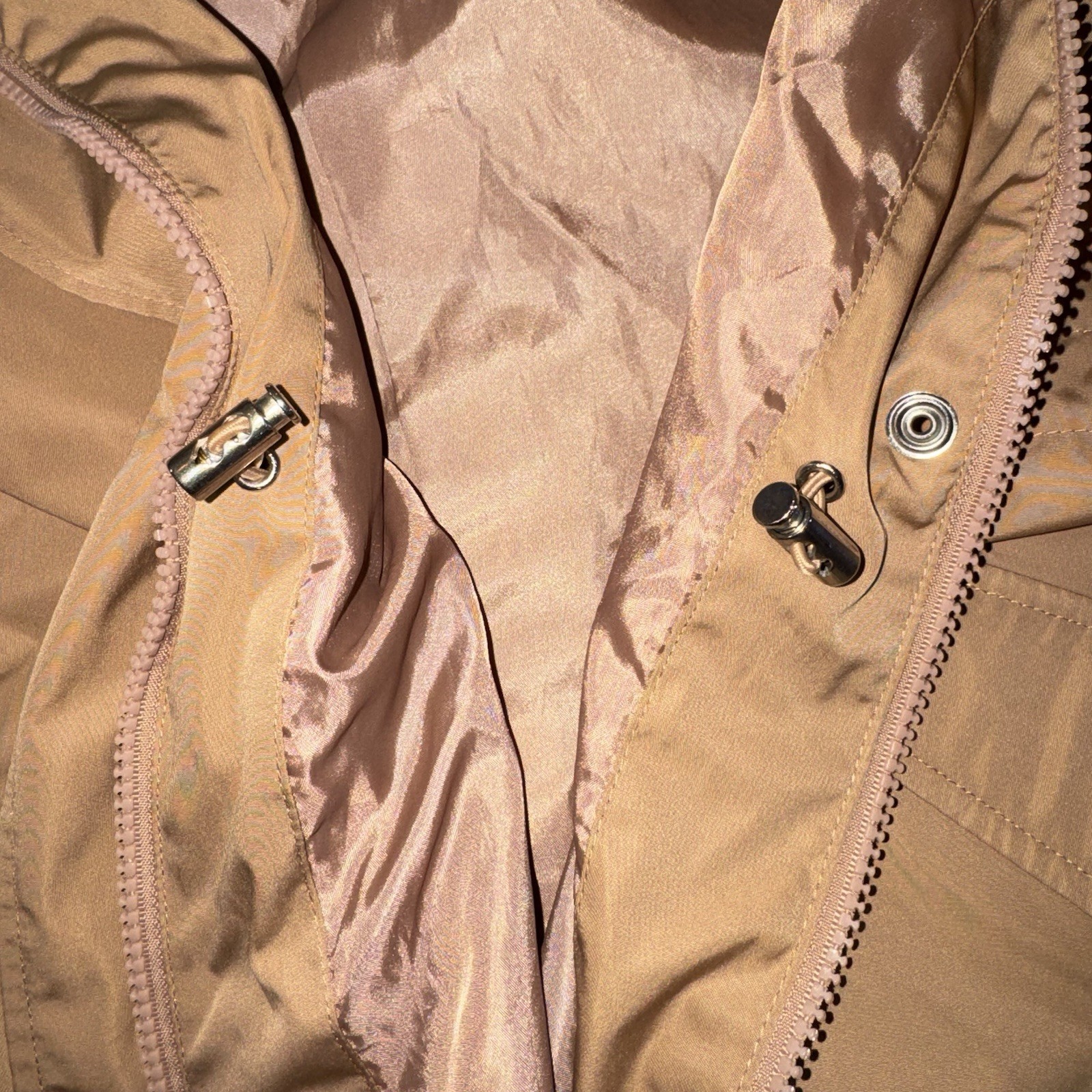 Time&Tru Women’s 1X Hooded Utility Jacket Zipup Button Hooded Khaki Windbreaker