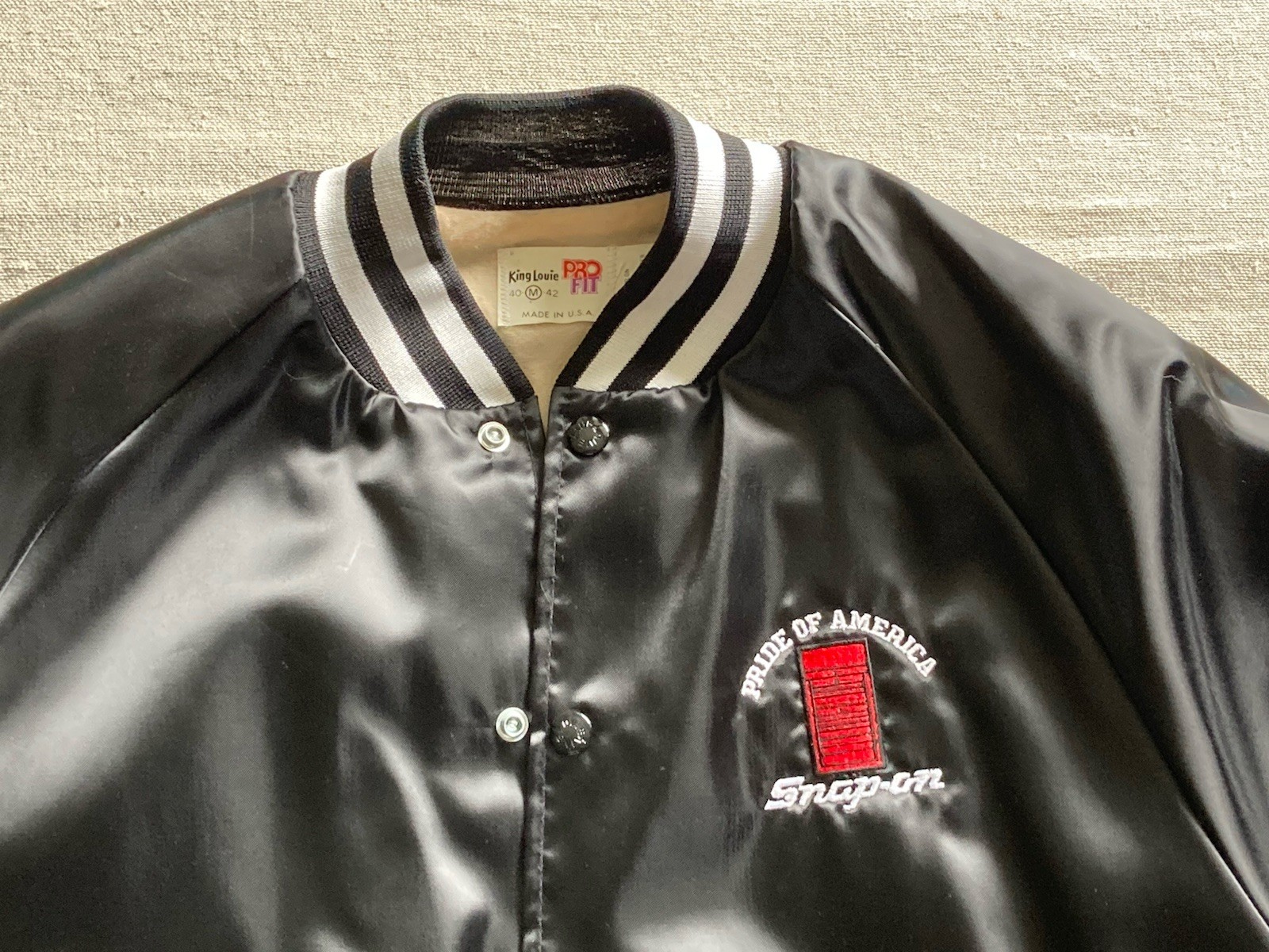 Snap-on Jacket Vtg Satin Mens Medium King Louie 1980s American Eagle made in USA