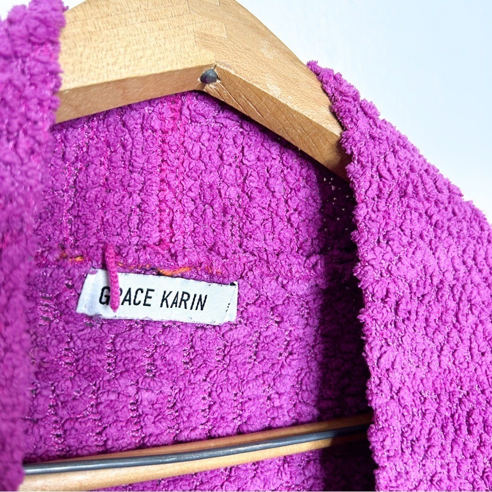 Grace Karin Colorful Vibrant Popcorn Knit Open Front Cardigan Sweater Magenta XL