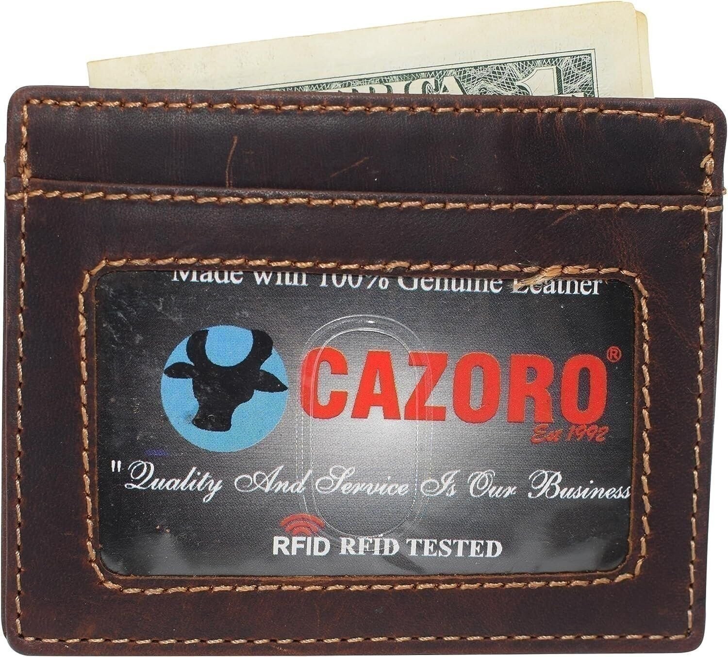 CAZORO Front Pocket Minimalist Vintage Leather Slim Wallet RFID Blocking…