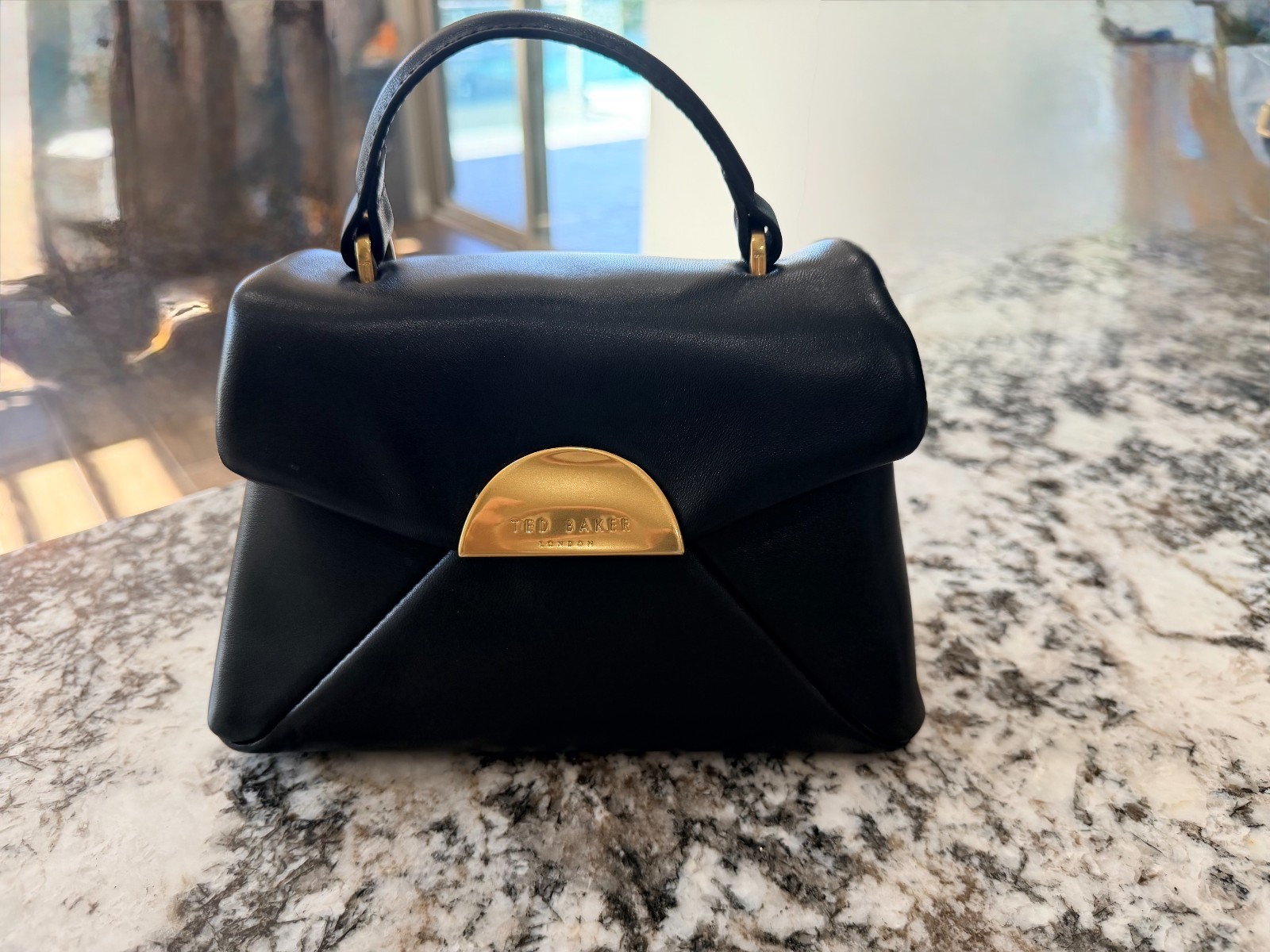 Ted Baker London Poppy Moon Black Leather Top Handle Bag NWT