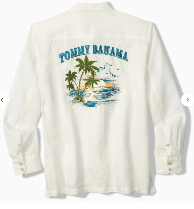 Tommy Bahama Long Sleeve BAHAMA SHORES EMBROIDERED Linen Blend Camp Shirt, $158