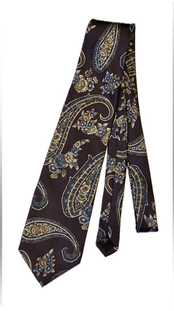 Vintage Cambridge Classics Men’s Paisley Pointed Tie Purple Blue Beige 58in