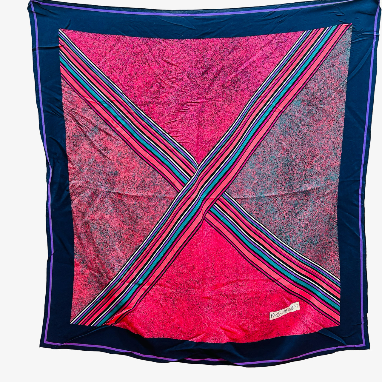 Vintage Yves Saint Laurent 100% Silk Scarf 30″ Purple burgendy Striped l (13