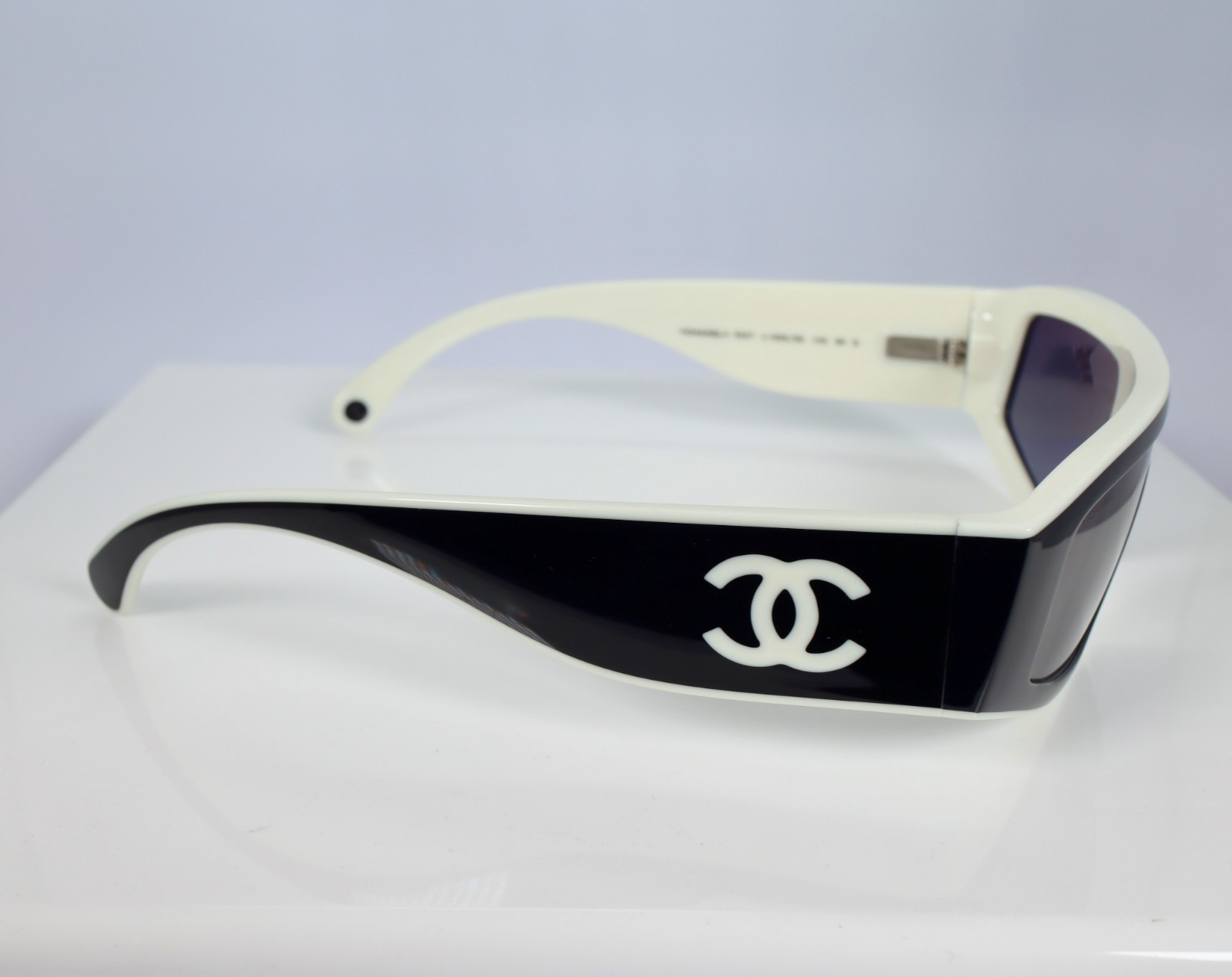 Chanel CH6057 Shield Sunglasses in Black and White with Gray Lenses