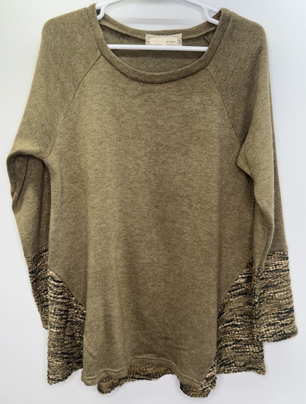 A’reve Textured Tunic Sweater Earthy Wearable Art Fall Photo Women’s M Neutrals