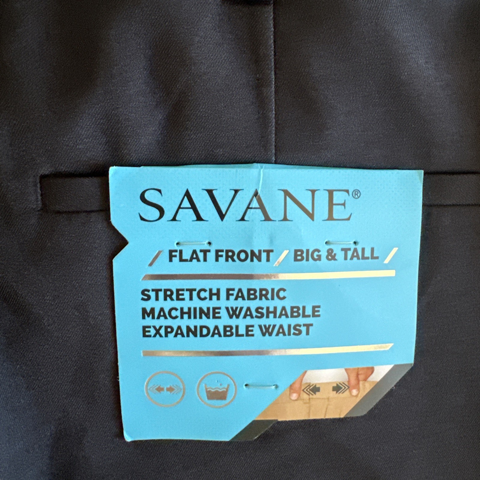 Savane Mens Pants 40×32 Black NWT Big & Tall Flat Front Expandable Waist Stretch