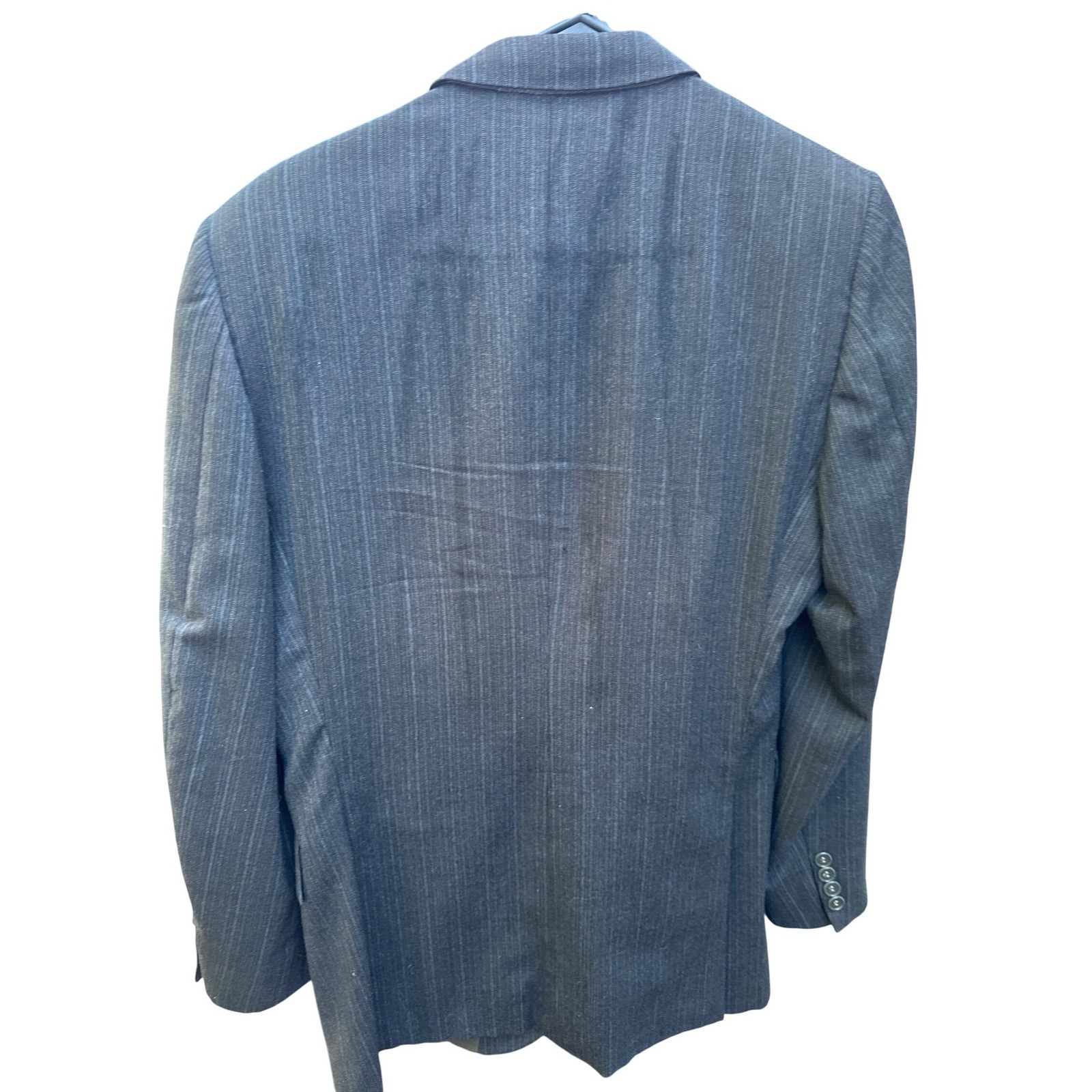 Milano Antons Mens 40S Pure Wool Pinstripe Blazer Embroidered Detail Gray 40