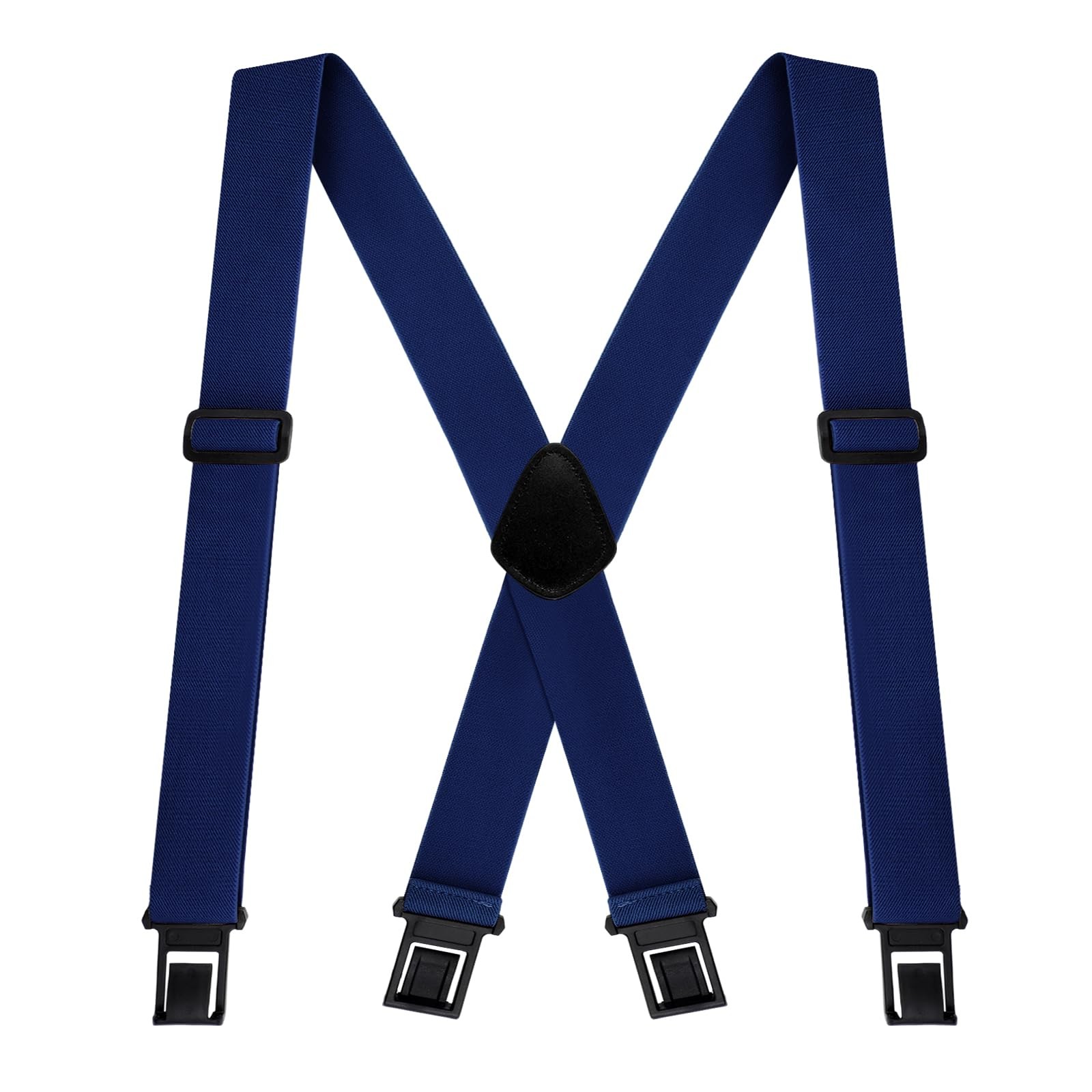 Mens Belt Clip Suspenders 1.5 Inch Wide Heavy Duty X Back Adjustable Navy