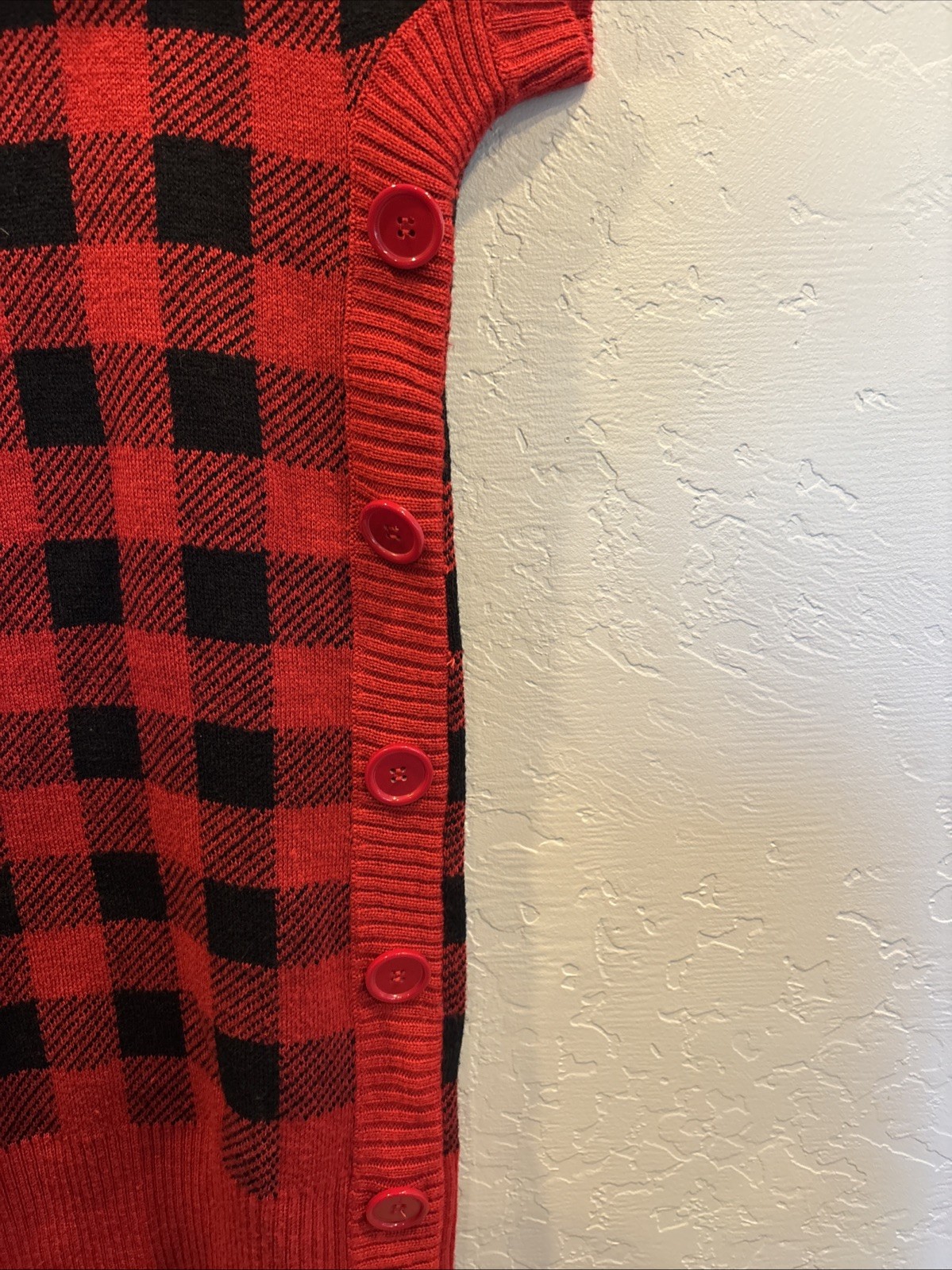 Admit One Red & Black Plaid Short Sleeve Knit Sweater Dress Junior Size S