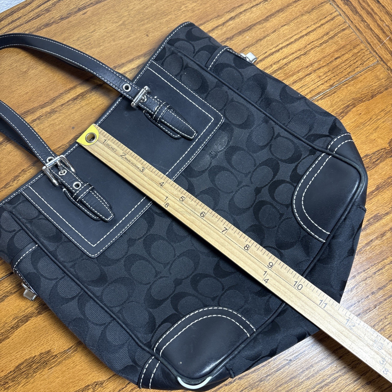 Coach Monogrammed Black Canvas and Leather Shoulder Bag Signature C F10659 *READ