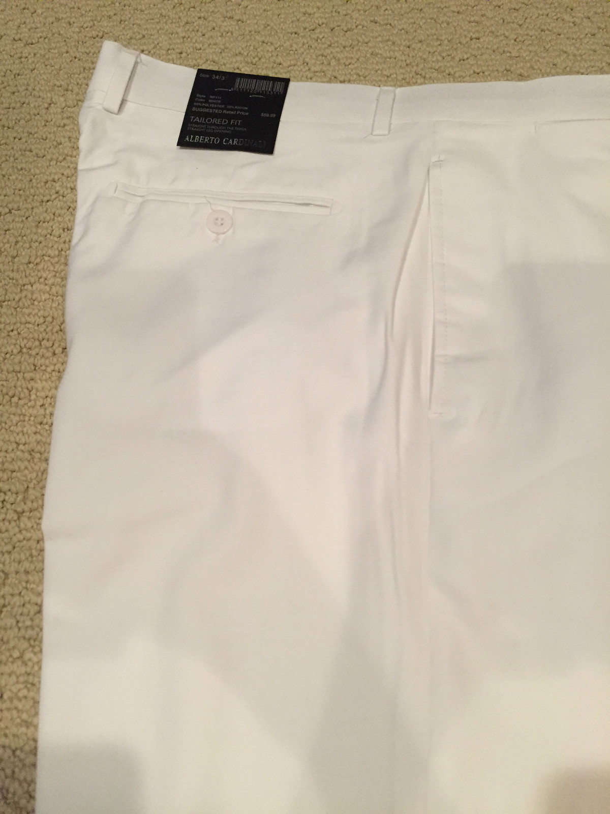 NWT Men’s Alberto Cardinali White Flat Front Dress Pants Slacks ALL SIZES LENGTH