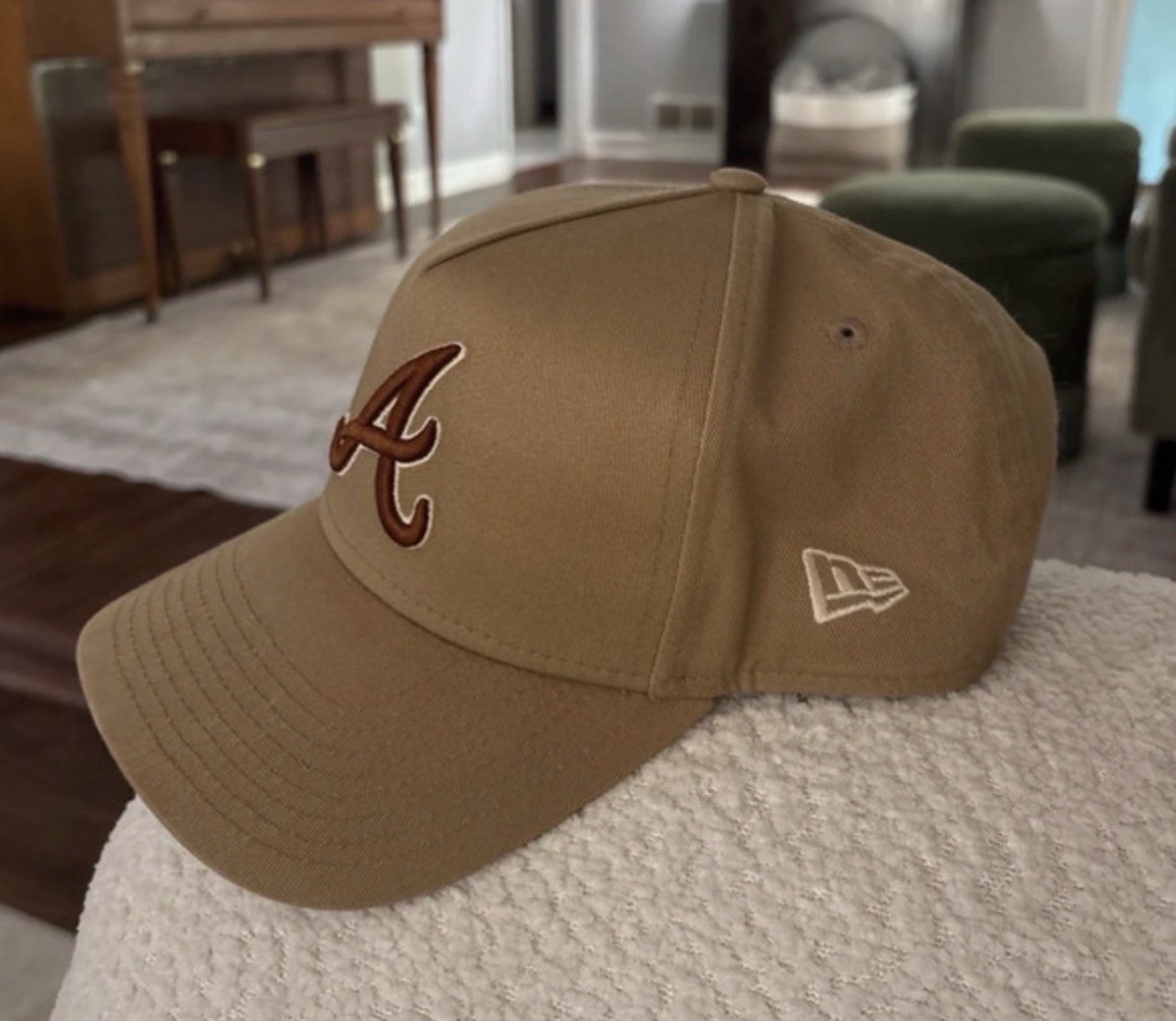 New Era Atlanta Braves “A” Logo Beige Solid Baseball Cap Adjustable One Size