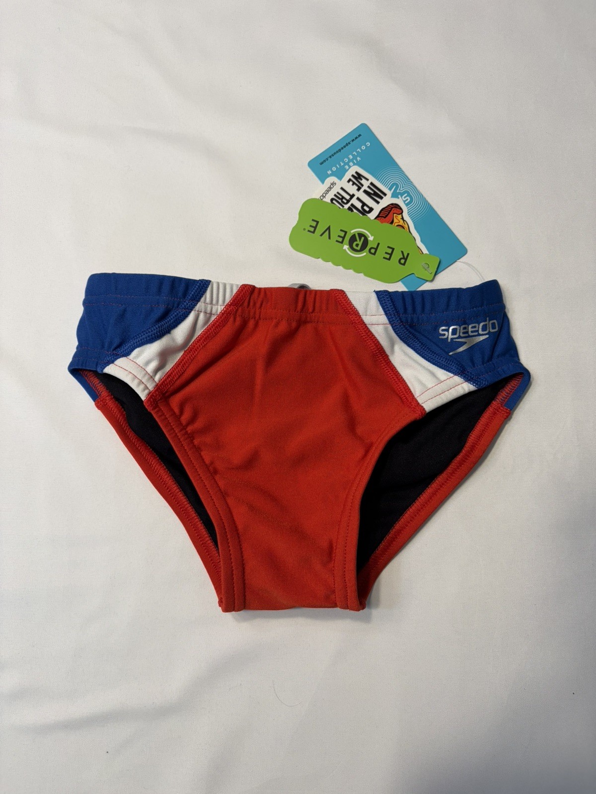 Speedo Vibe Men’s Dual Colorblock Brief Swimsuit Size 24 NWT Red White Blue 🔥
