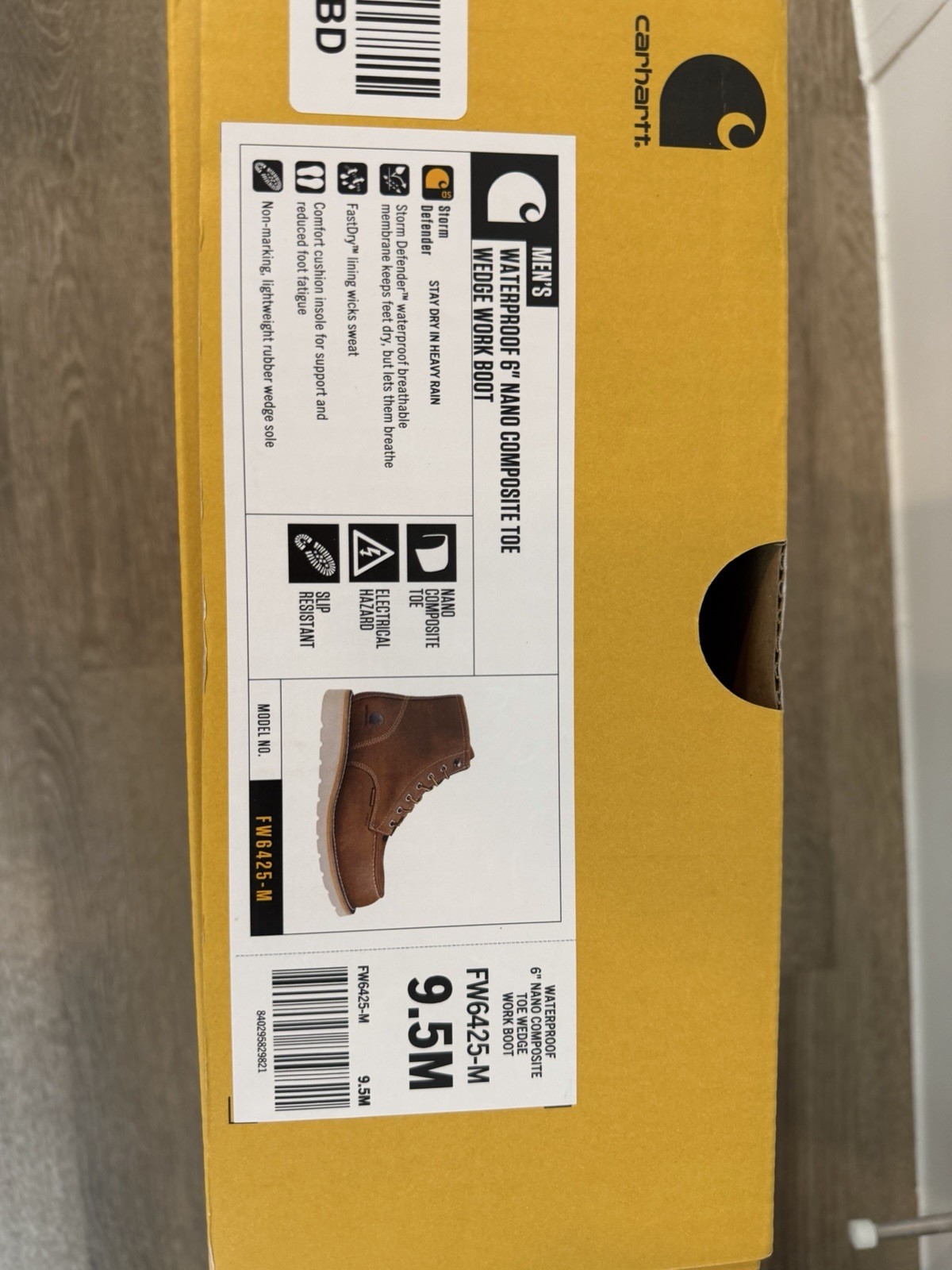 Carhartt Waterproof 6-inch Nano Composite Toe Work Boot Men, Size 9.5
