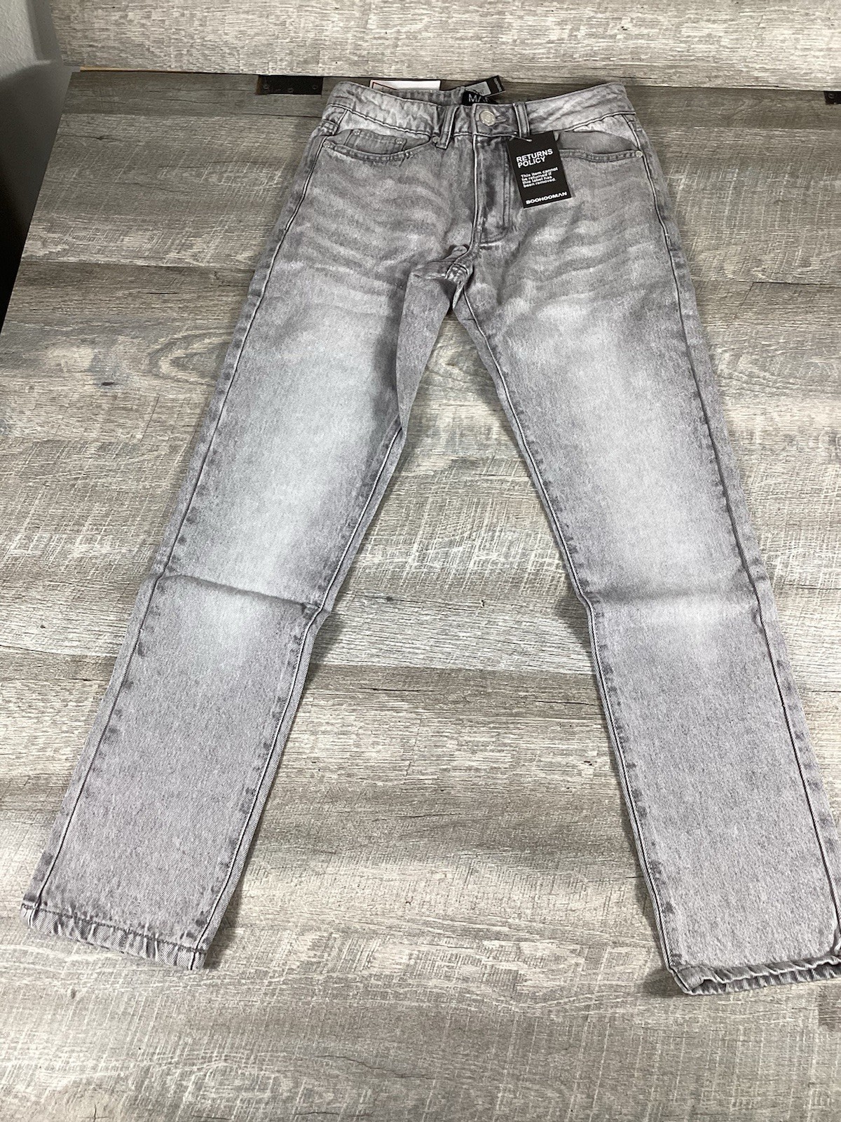 BoohooMAN Slim Fit Jeans Mens 28 Gray Washed Denim Pants Streetwear Casual New