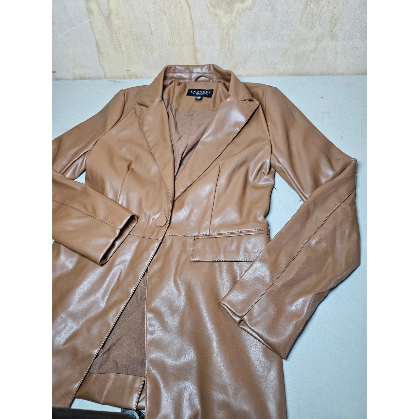 Laundry by Shelli Segal Tan Faux Leather Blazer Jacket Brown XS L1WF0038
