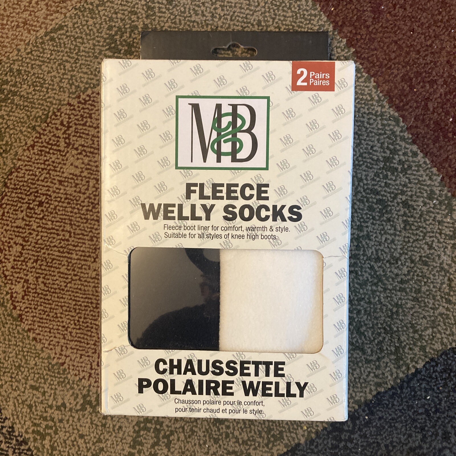 Moneysworth and Best ~ Fleece Welly Socks ~ Black & Creme ~M (W5-7)