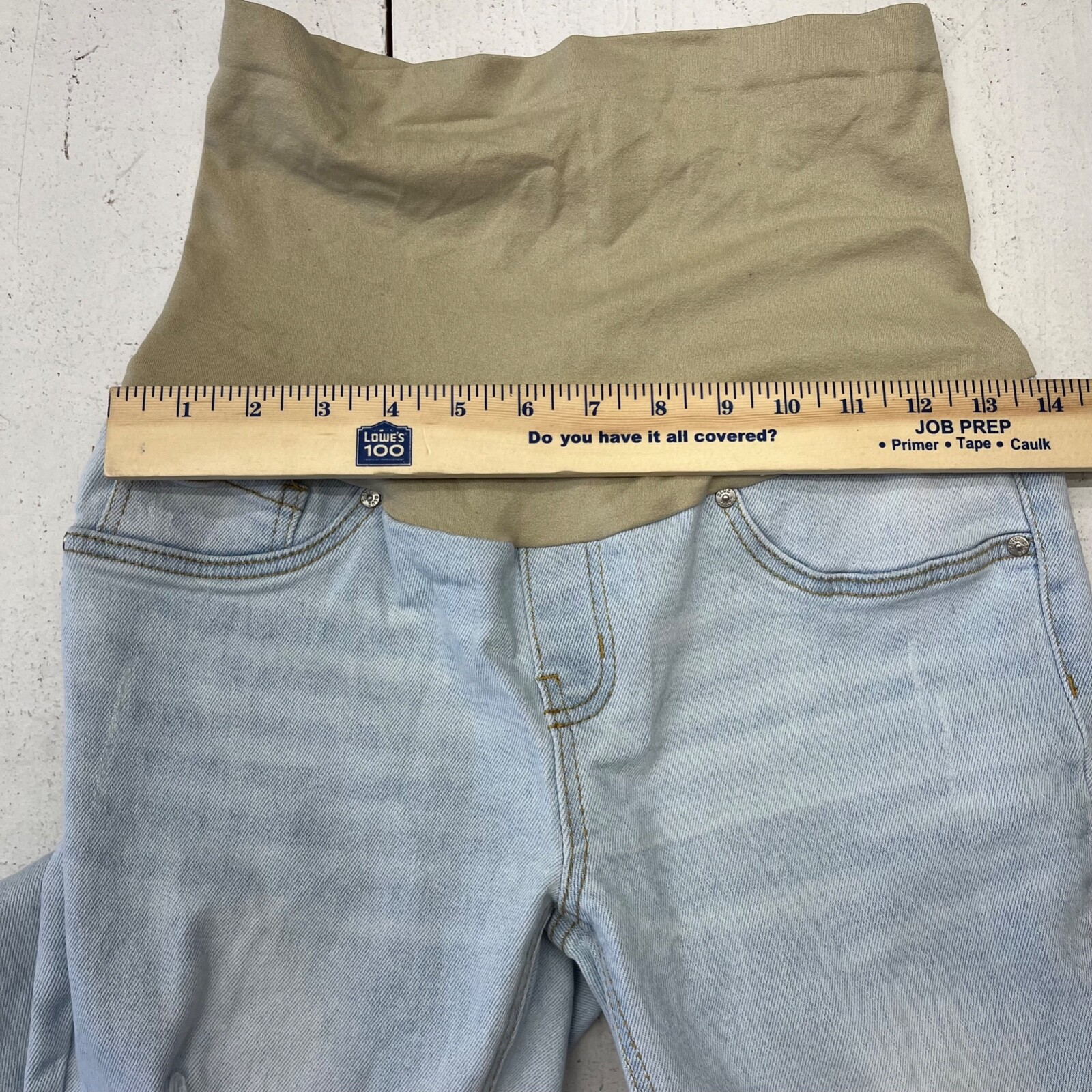 Blue Savvy Light Blue Denim Skinny Maternity Jeans Distressed Raw Hem Womens L