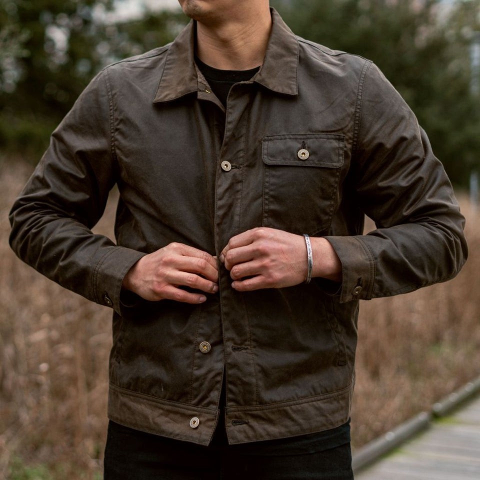 Thursday Men’s Brown Wax Jacket Button Closure Point Collar Regular Fit Size S
