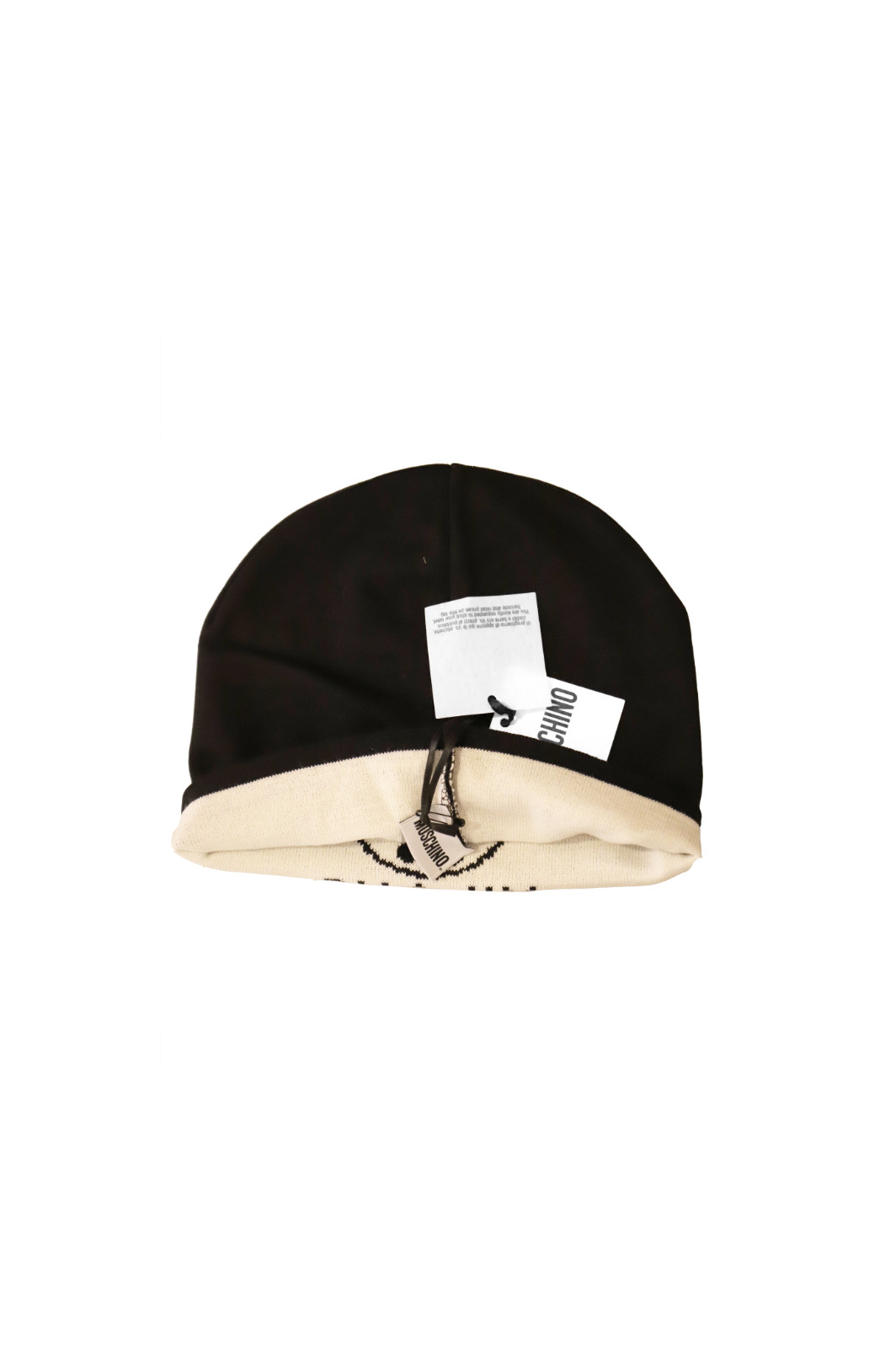 Moschino Men’s Black White Logo Contrast Beanie Headphone Cap New
