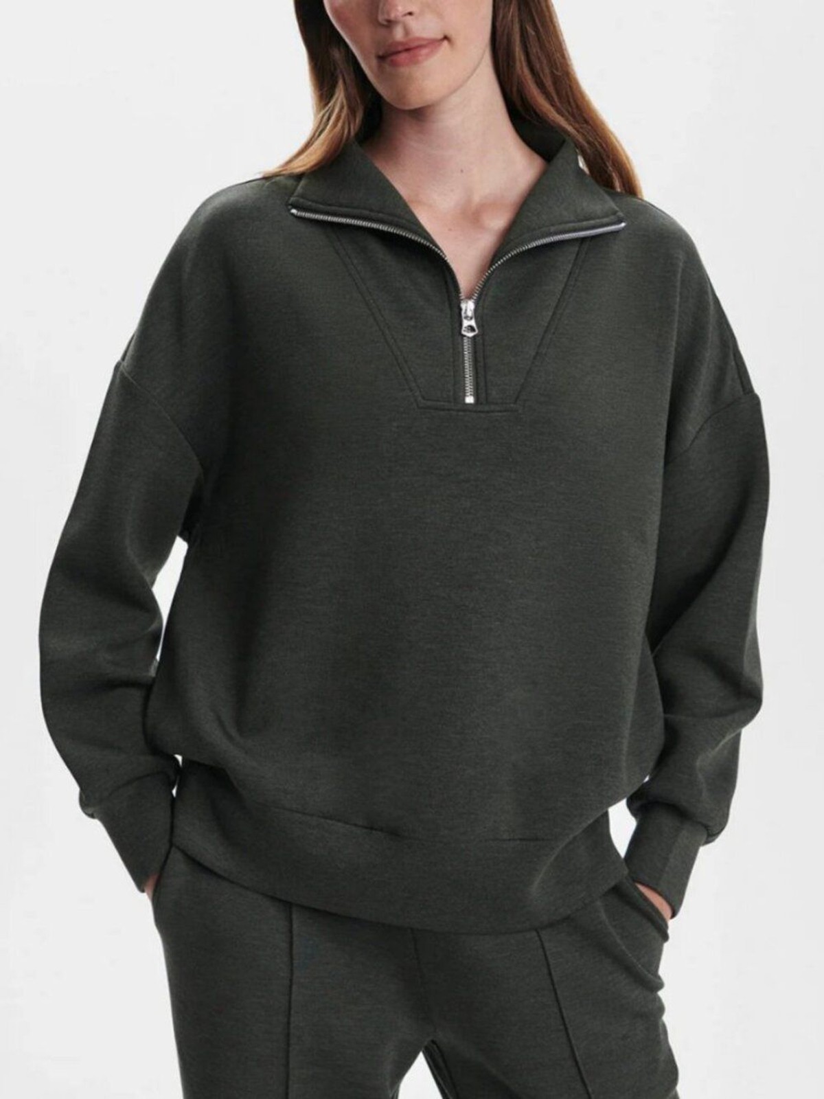 Varley Hawley Half Zip Sweatshirt in Olive Marl DOUBLESOFT Size Small