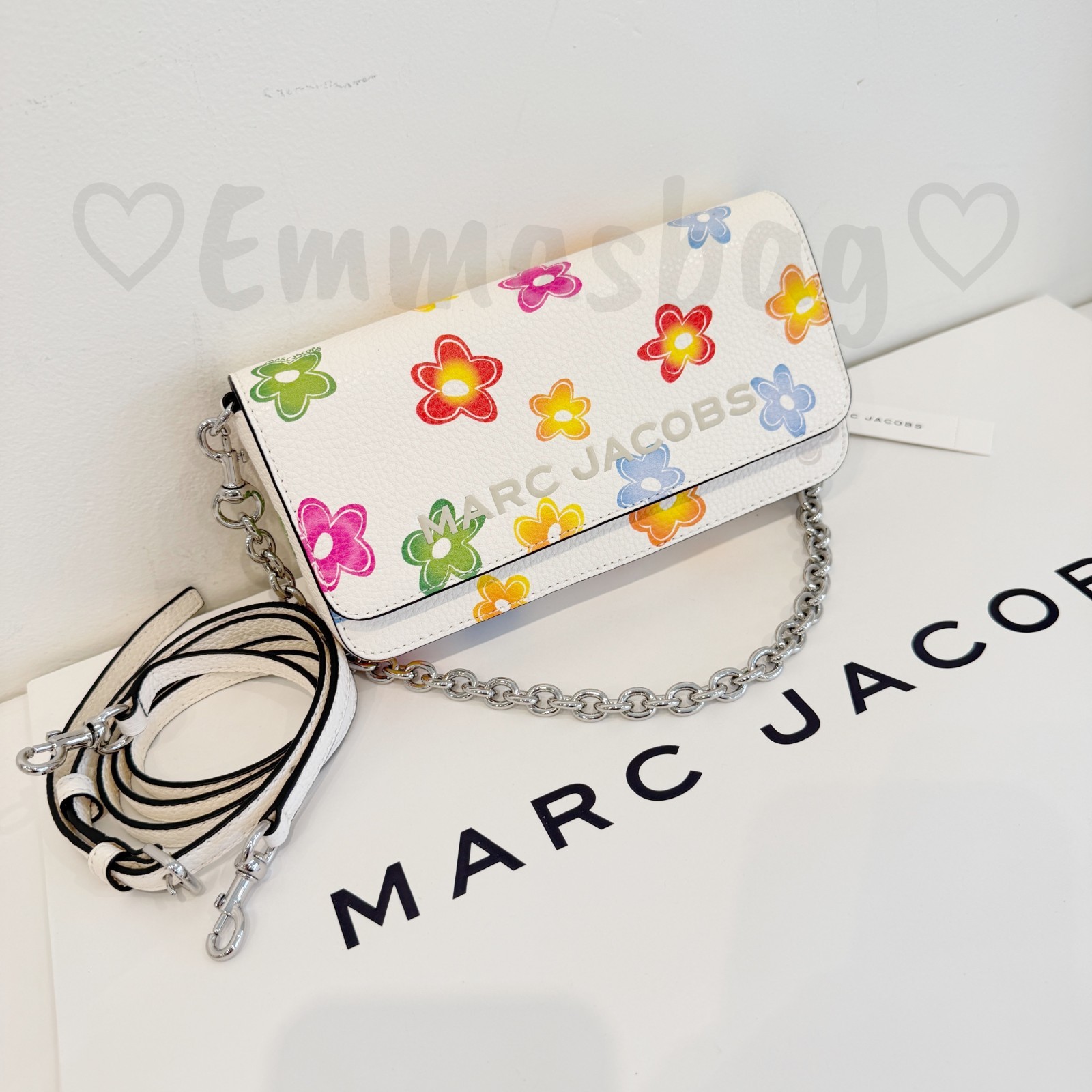 Marc Jacobs Mini Chain Bag 4P6SMN021S01 White Multi $288 Flower Print