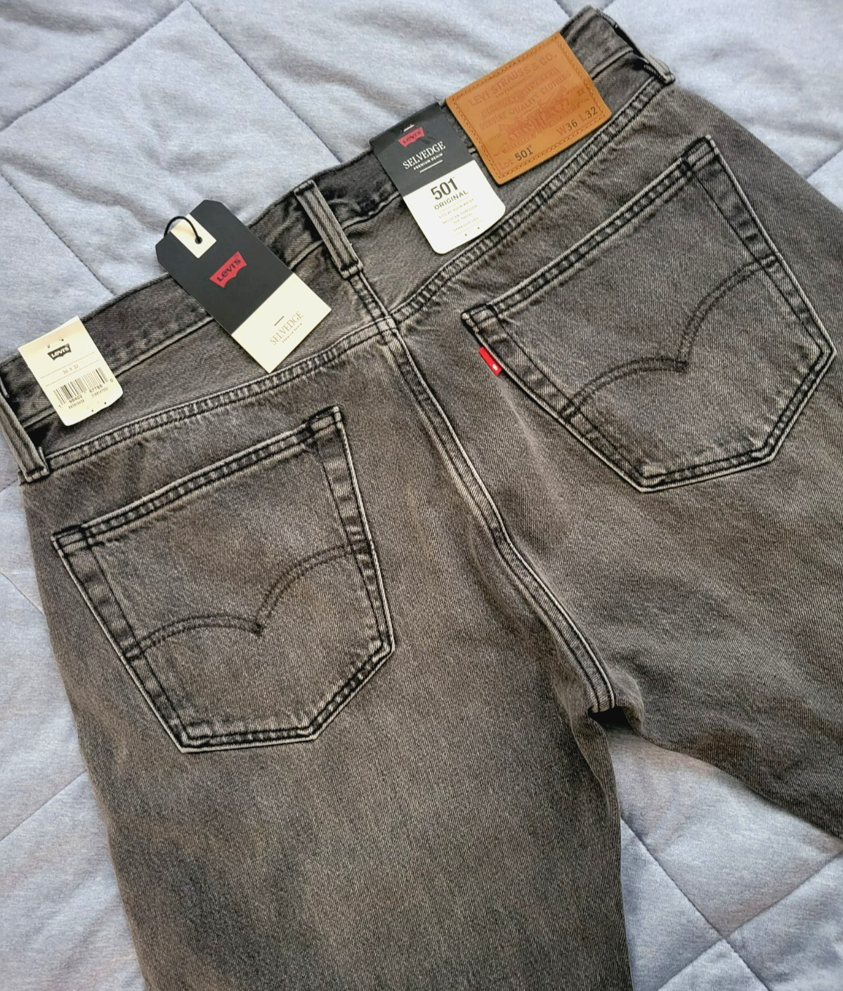 Levi’s 501 Selvedge Men’s Premium Straight Fit Jeans 36×32 Black Ash 005013658