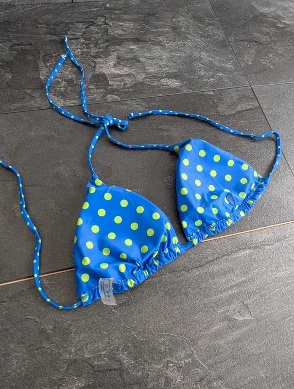 Women’s Polka Dot Bikini UK 10 blue green tanga padded string high leg holiday