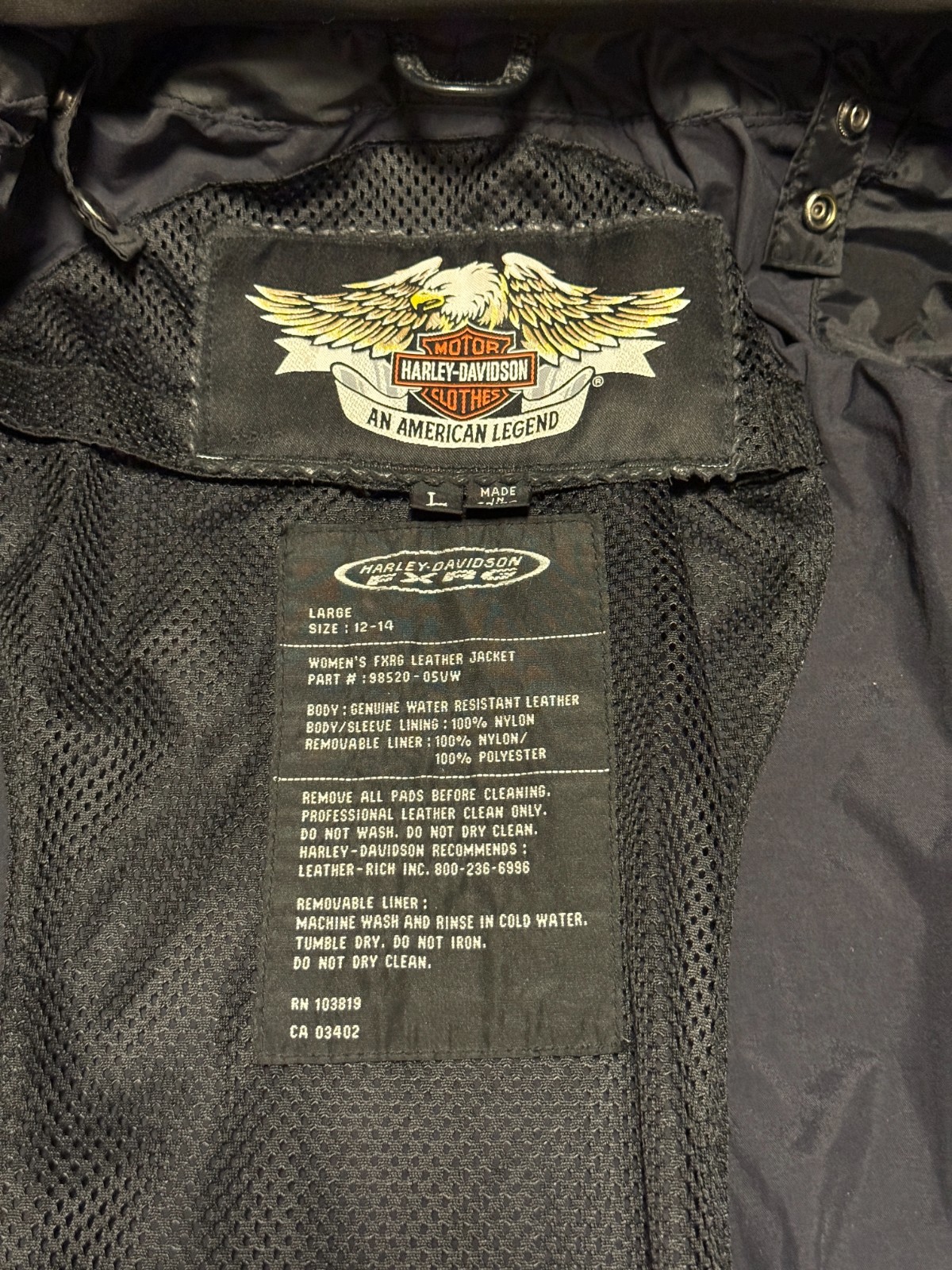 VTG 2006 Harley Davidson FXRG Leather Motorcycle Jacket Women’s Large 98520-05VW