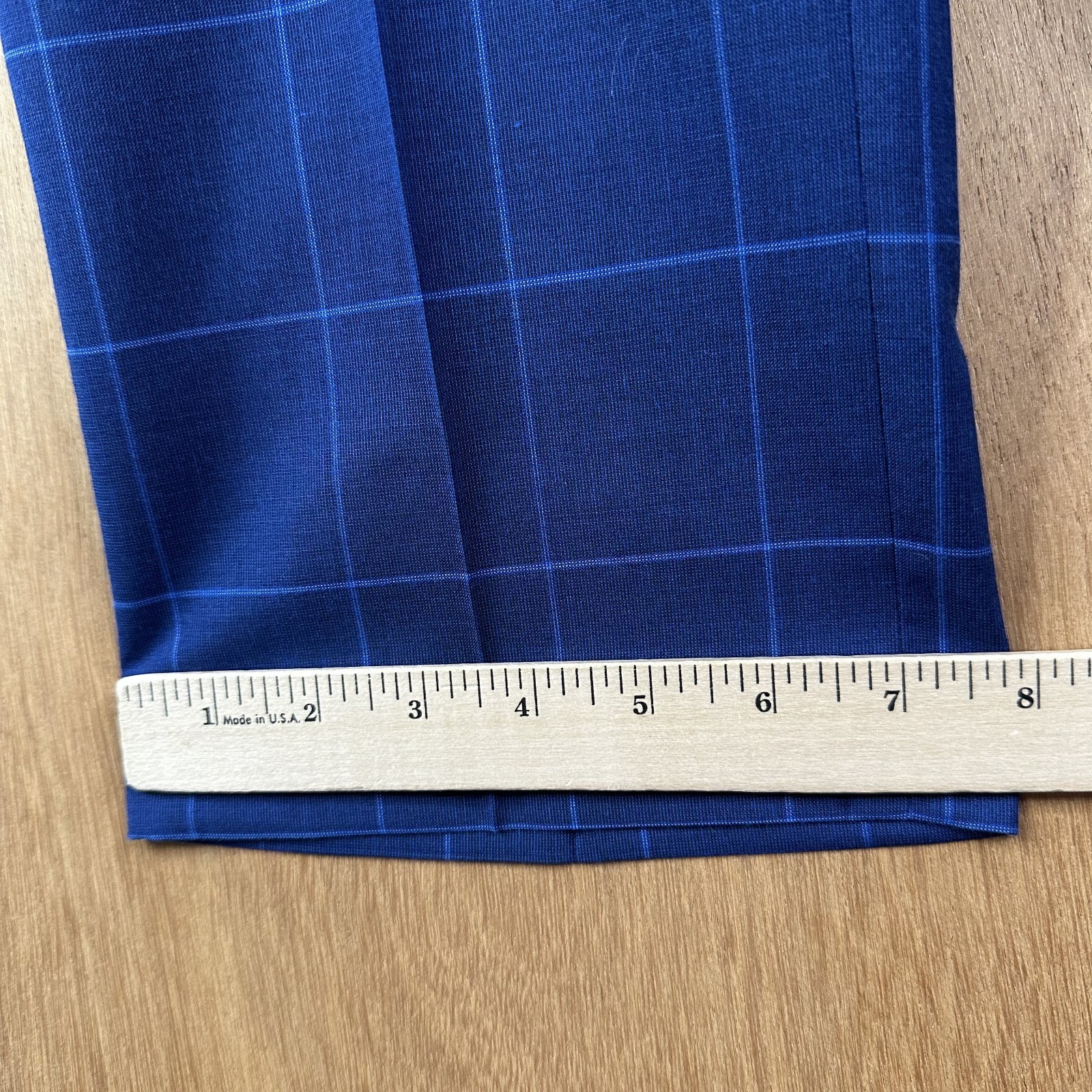 Bachrach Suit Mens 40L Navy Blue Windowpane Polyester Blend Pants 32×32 Flat