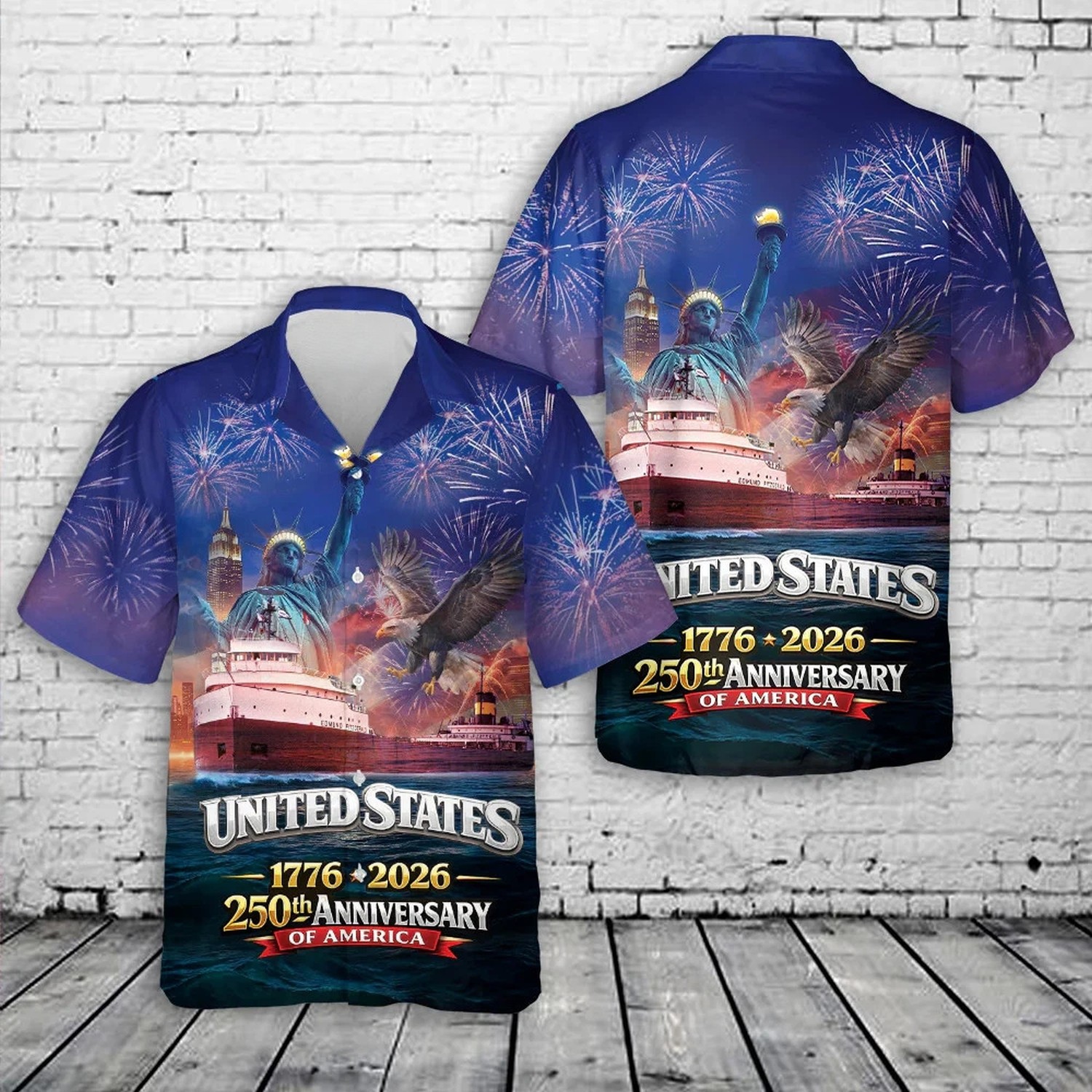 Patriotic American Flag 250th Anniversary Hawaiian Shirt 1776-2026 Men Button