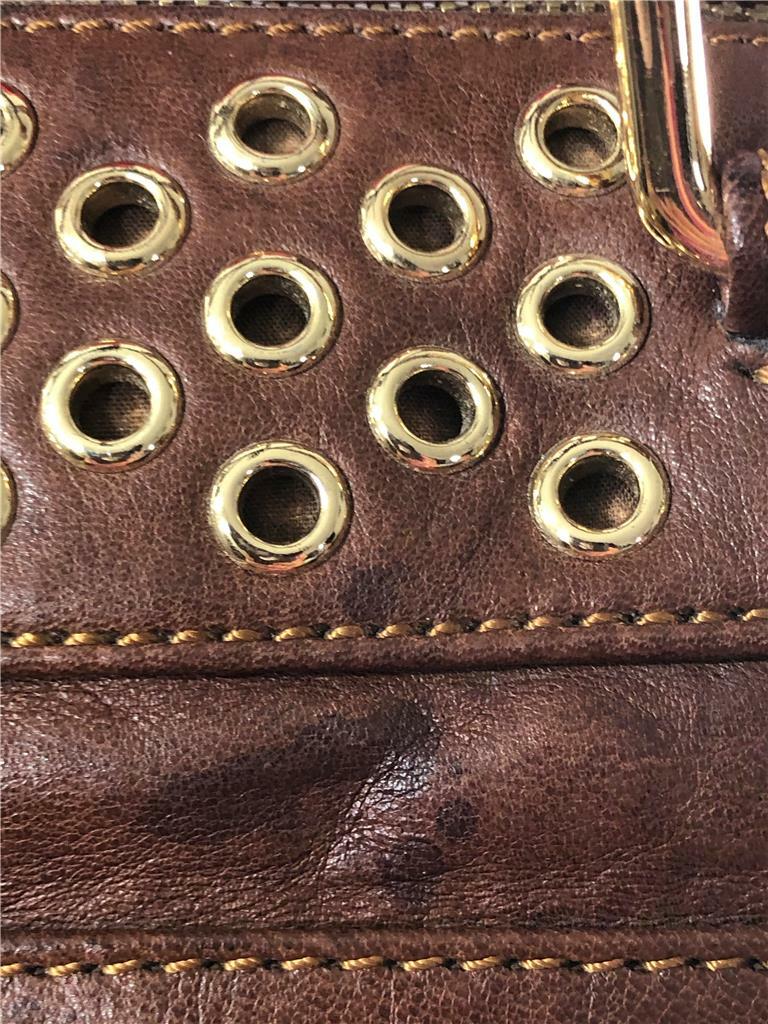 REBECCA MINKOFF Gold Tone Grommet-Embellished M.A.B. Bag In Brown Leather
