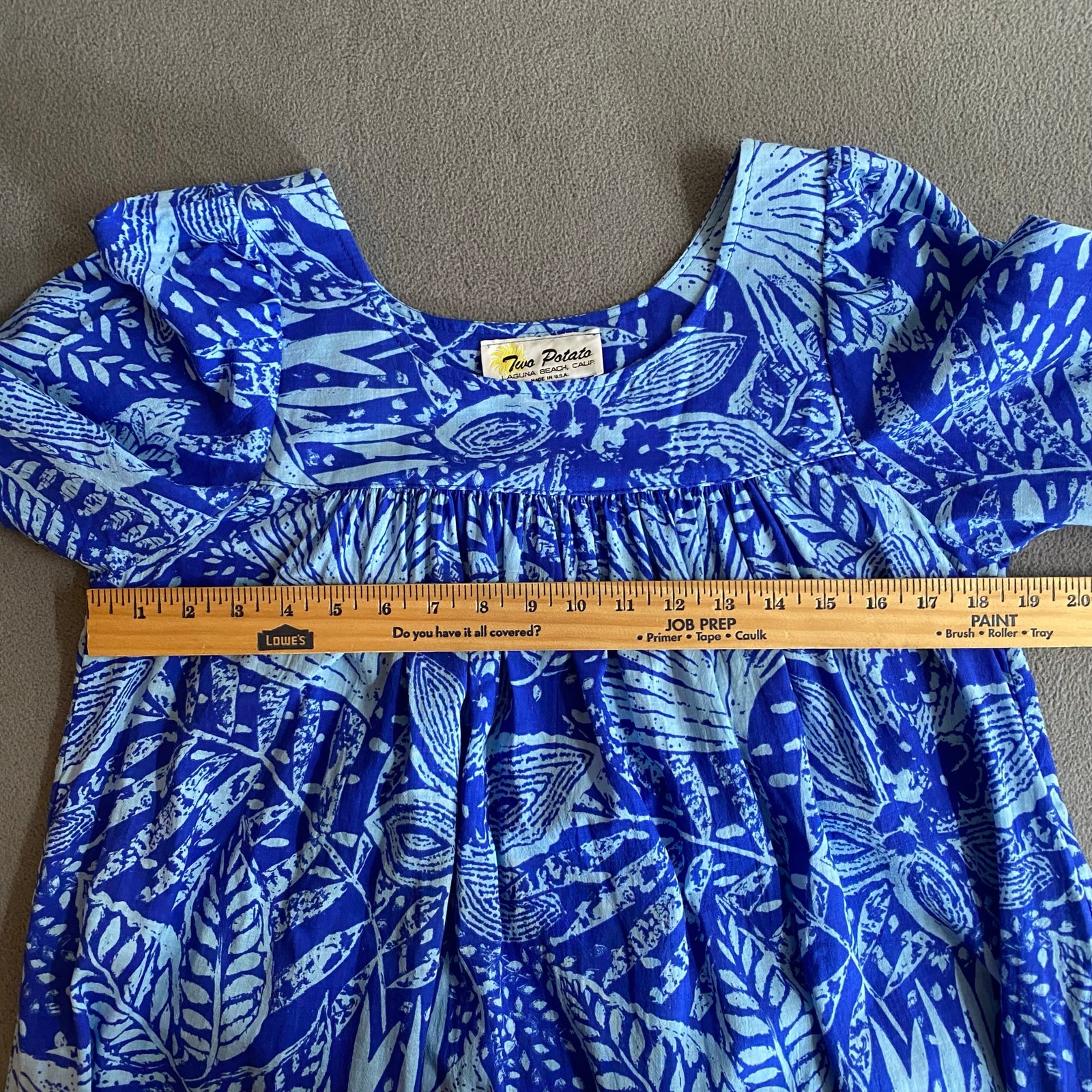 Vtg 80s 90s Two Potato Laguna Beach Midi Tiered Muumuu Dress XS Cotton Blue NOS