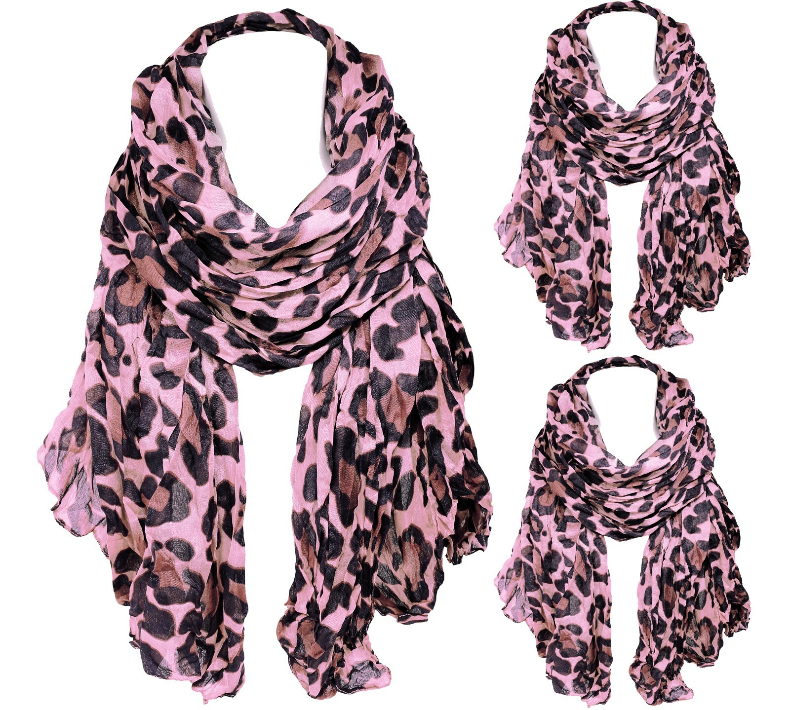 3 Pack Classic Crinkle Leopard Print Scarf
