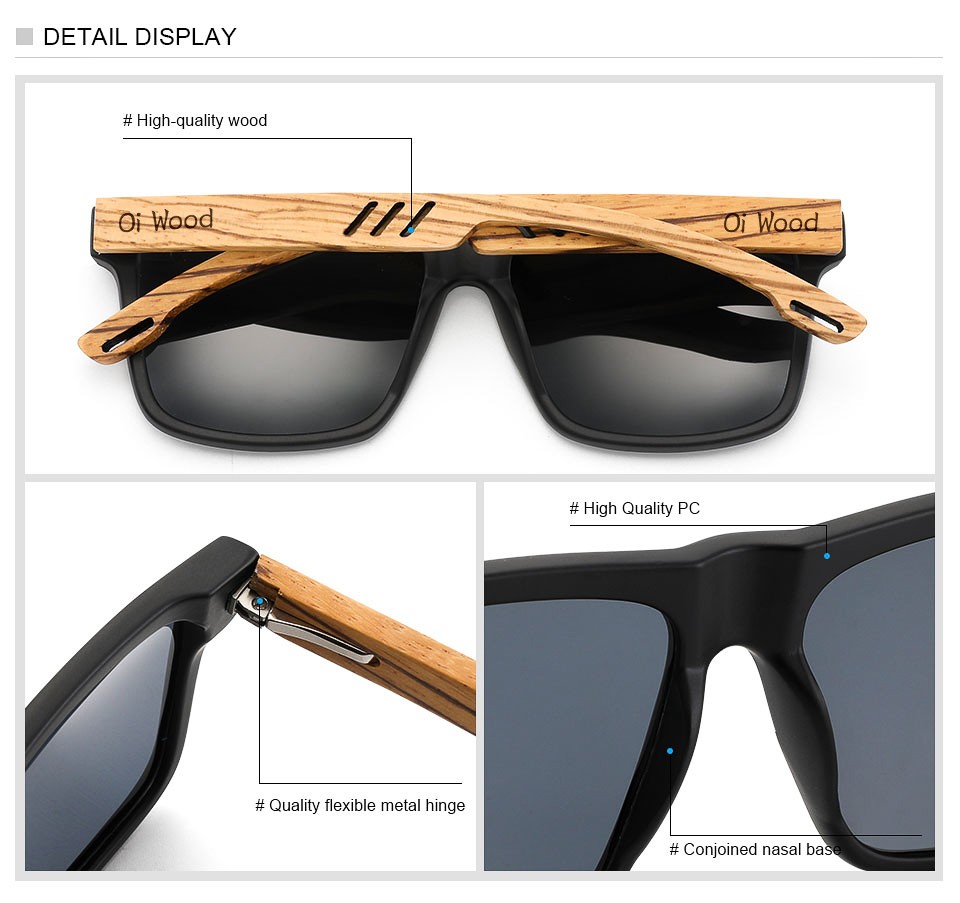 Oi Wood Polarized Square Sunglasses Men UV400 Mirror Sport Driving Glasses