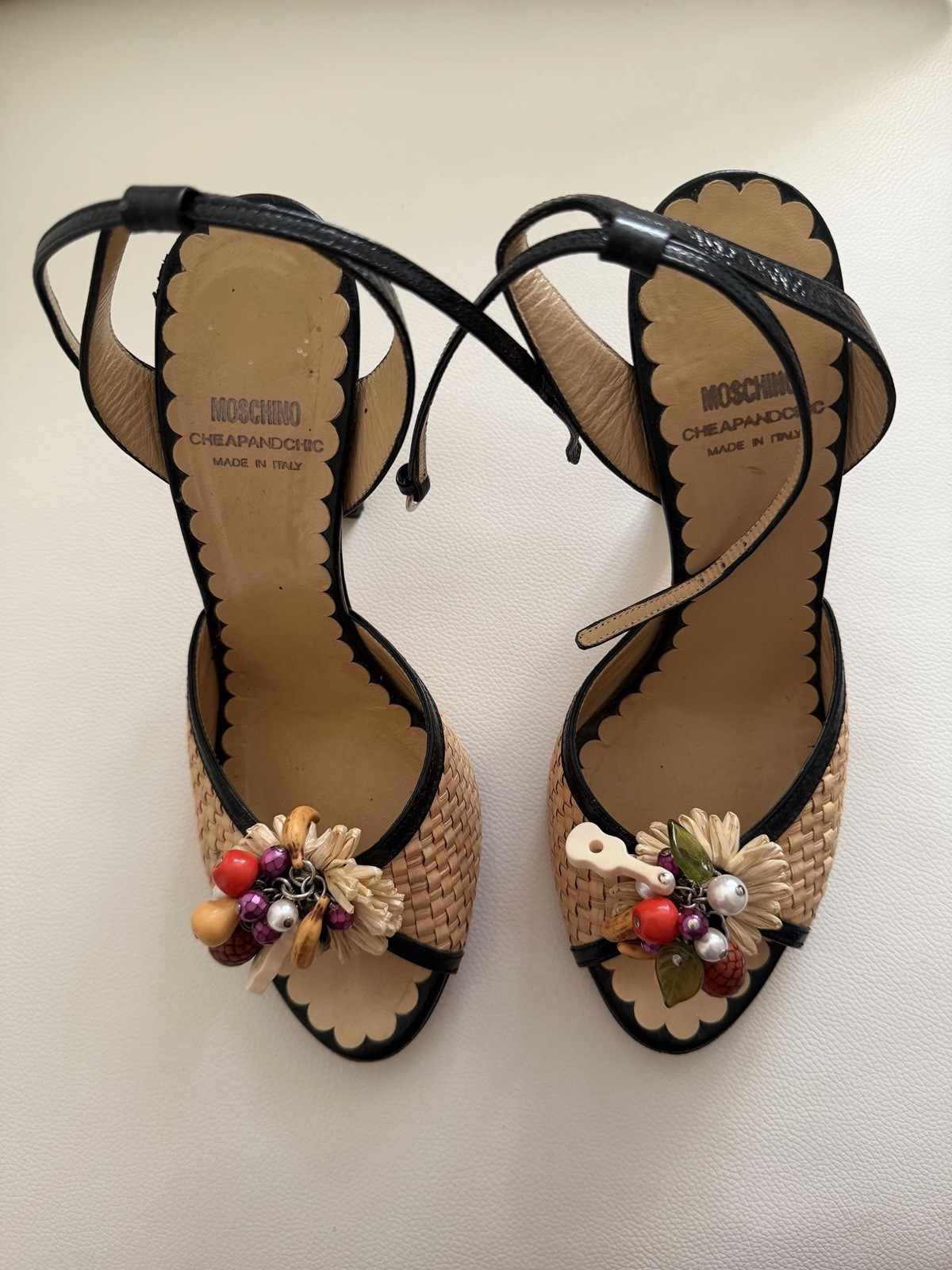 Moschino Cheap and Chic Raffia Fruit Basket Heels