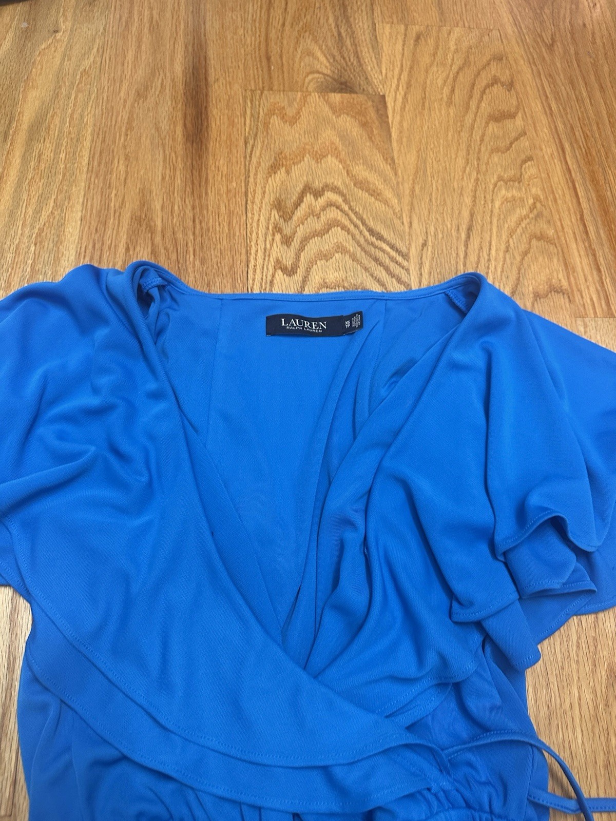 Lauren Ralph Lauren Blue Wrap V-Neck Flutter Sleeve Blouse XS