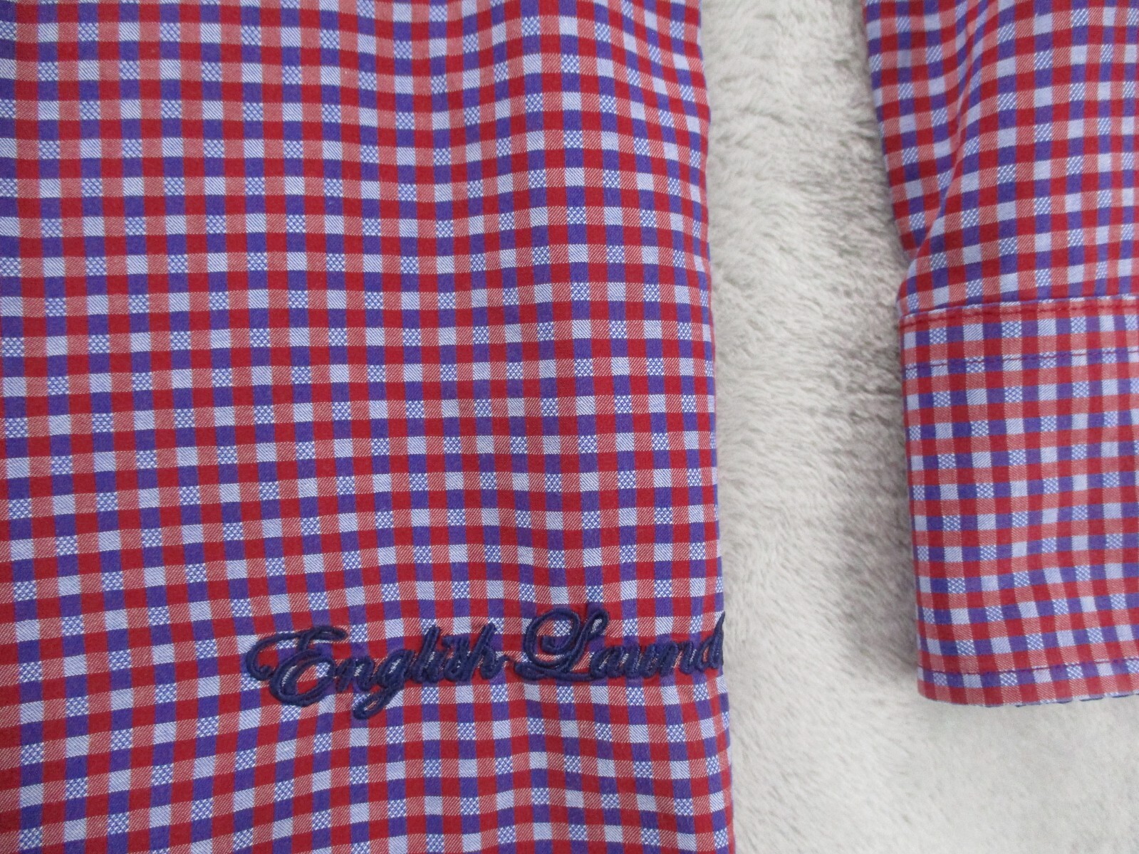 Eligish Laundry Button Up Shirt Men’s XL Red Blue Purple Geometric Plaid Cotton