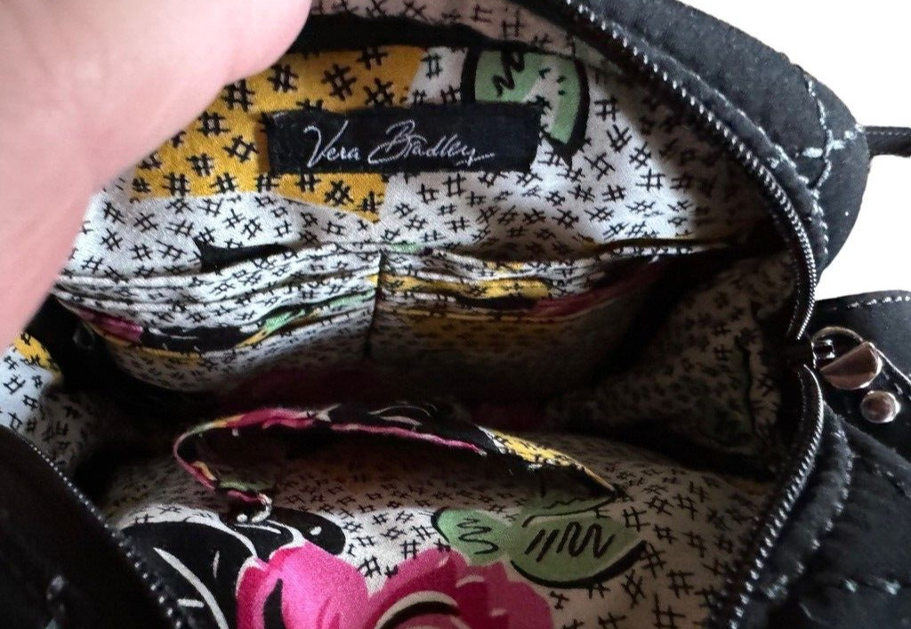 Vera Bradley Mini Hipster RFID Messenger Bag Black Quilt Crossbody ID Card Slots