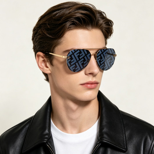Fendi FF‑M007 Sunglasses Gold Aviator FF Logo Print Lens 62‑14‑140 Unisex