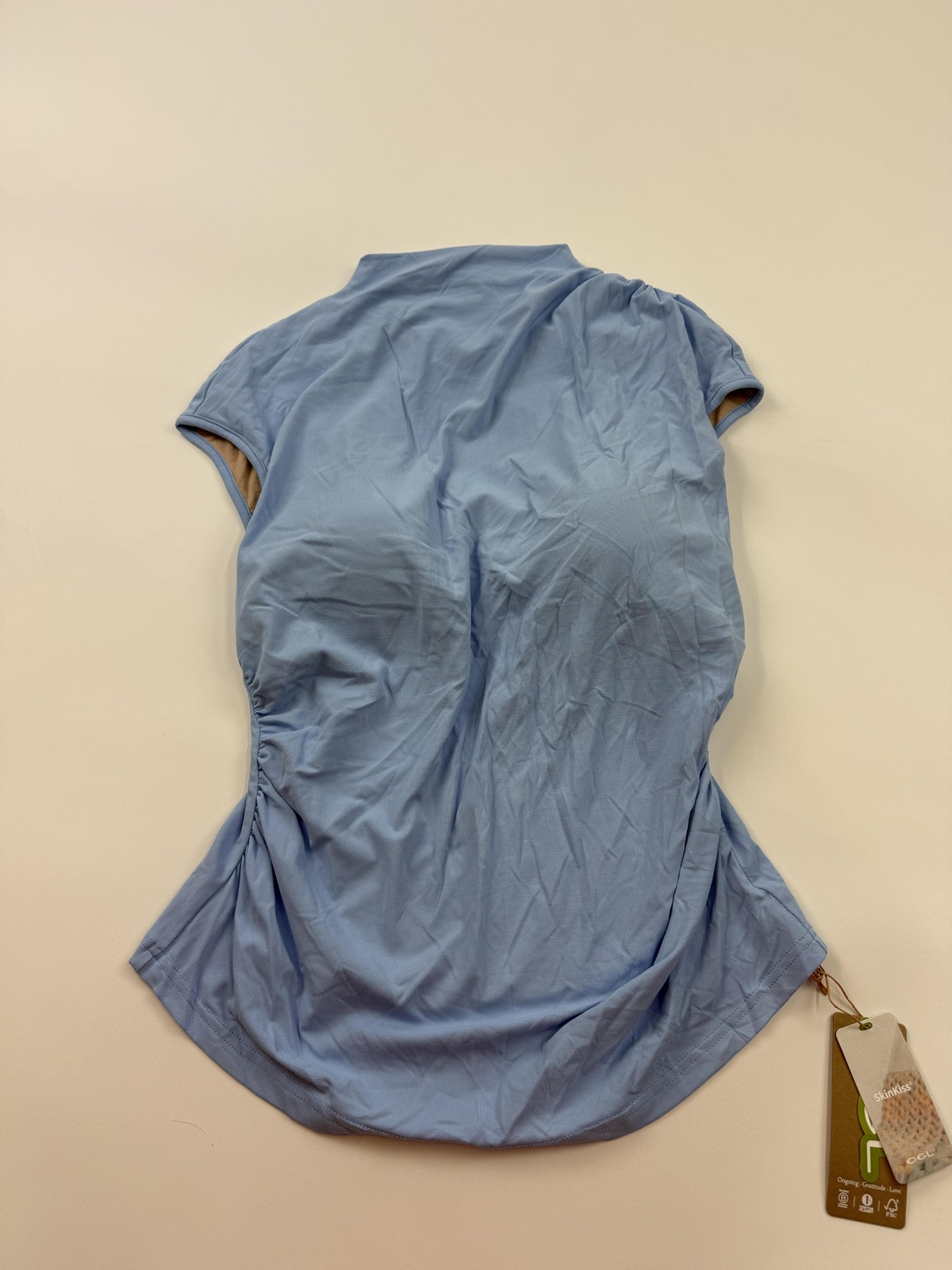 OGL Shirt Womens XL Blue Mock Neck Short Sleeve Athletic Lightweight Stretch Top