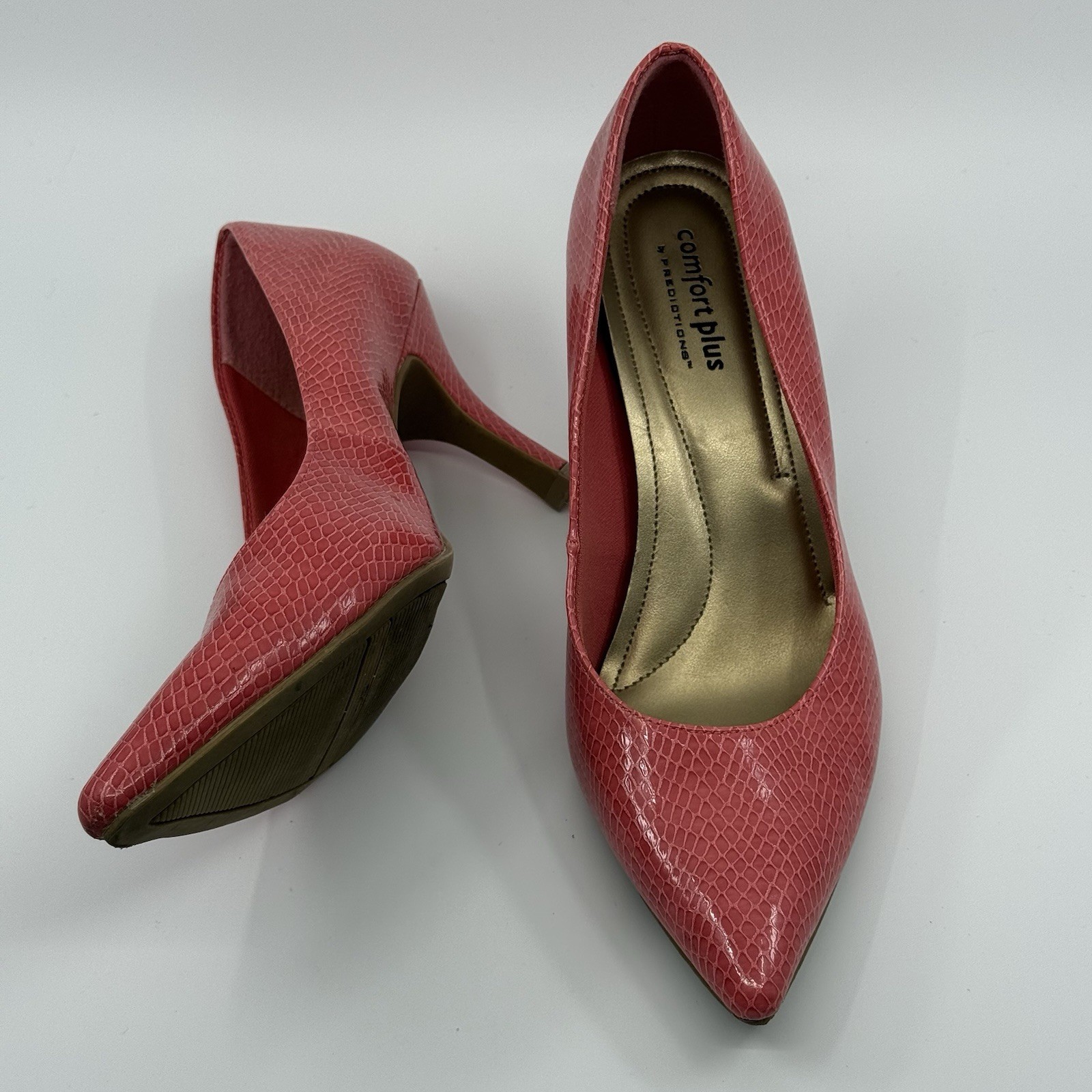 Comfort Plus By Predictions Womens Snake Print Pink Pointed-Toe Pumps Size 7M