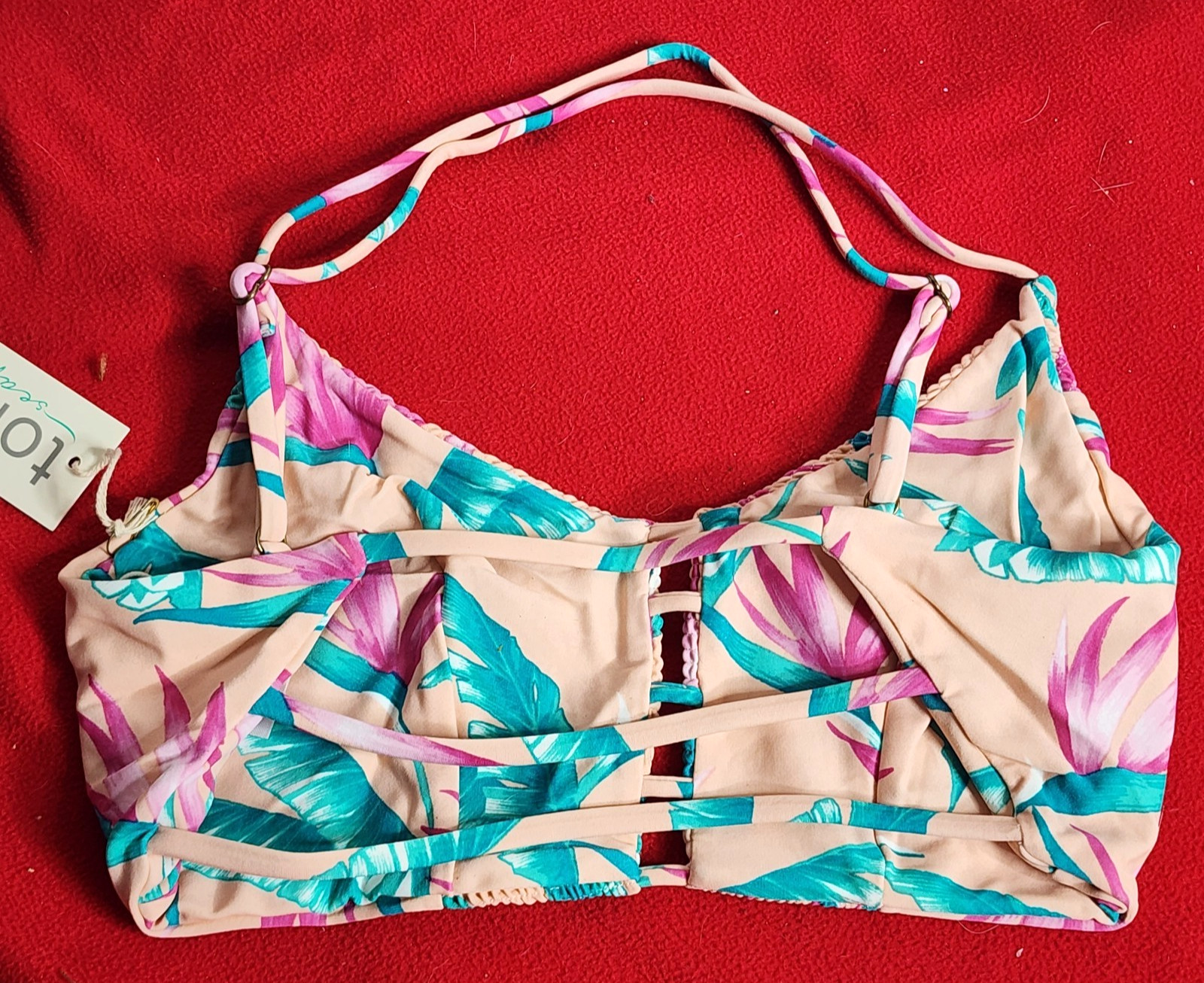 Tori Praver Swimwear Nylon Span Lined Petal Pink Floral Bikini Top Size M
