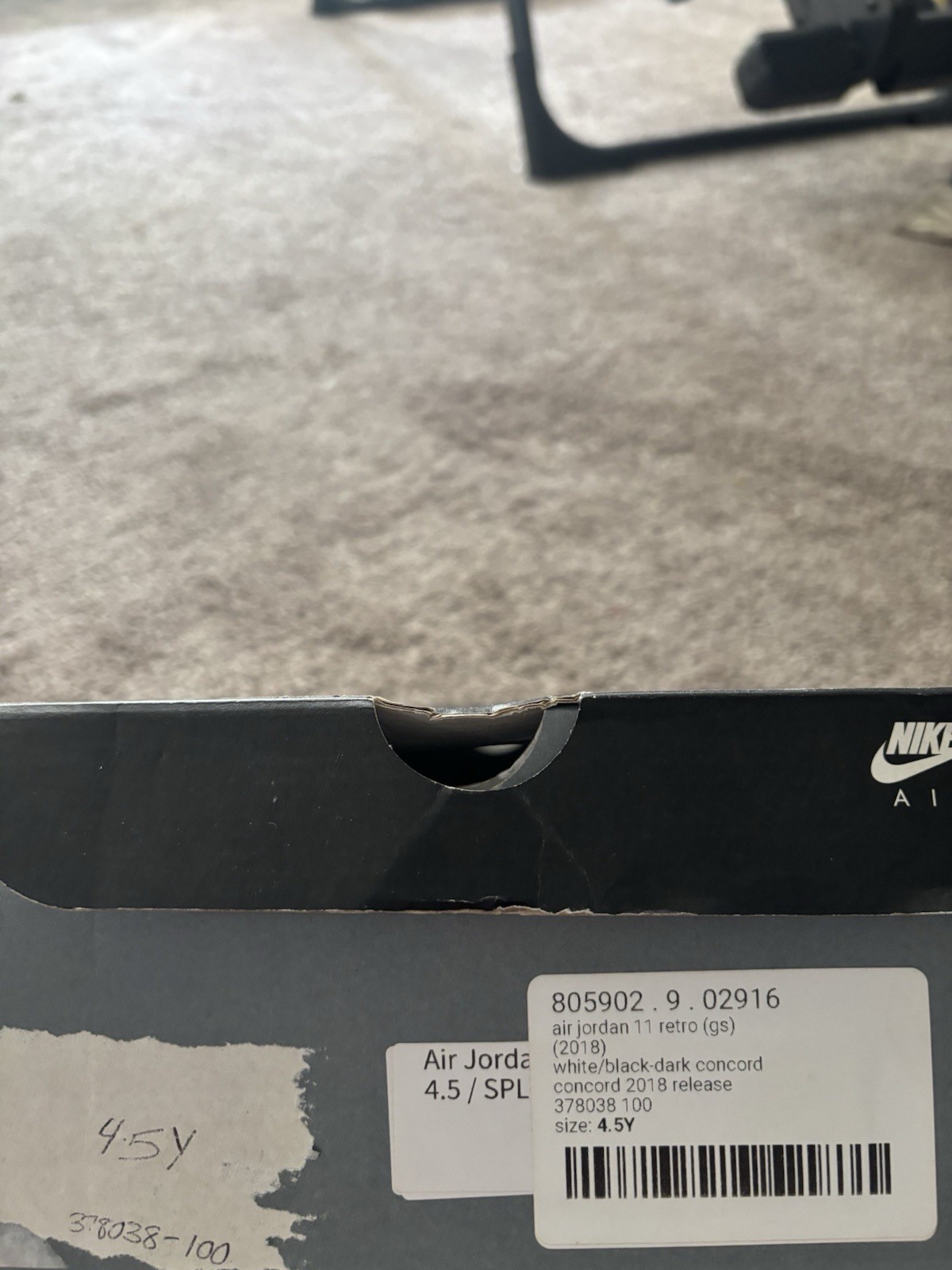 Jordan Air Jordan 11 Retro GS Concord White/Black 4.5Y 2018 378038-100