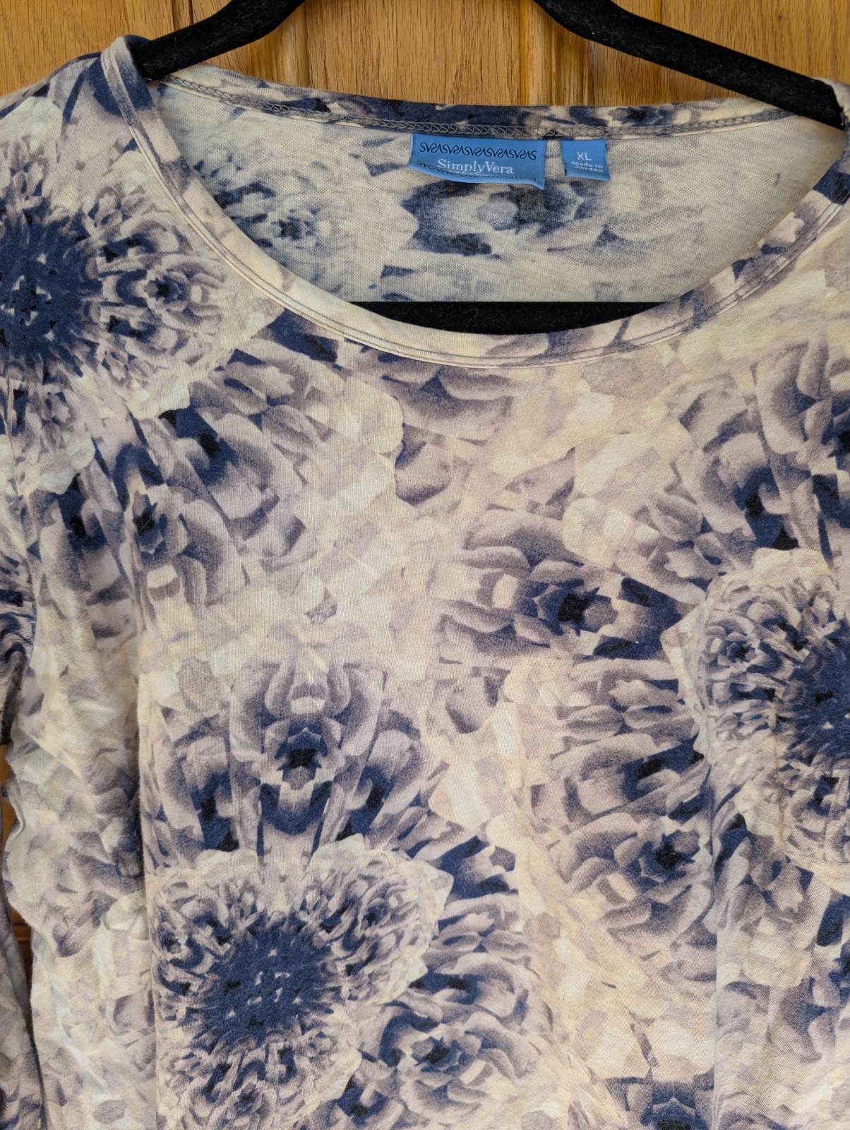 Simply Vera Vera Wang Purple Beige Floral Long Sleeve Round Neck Blouse XL
