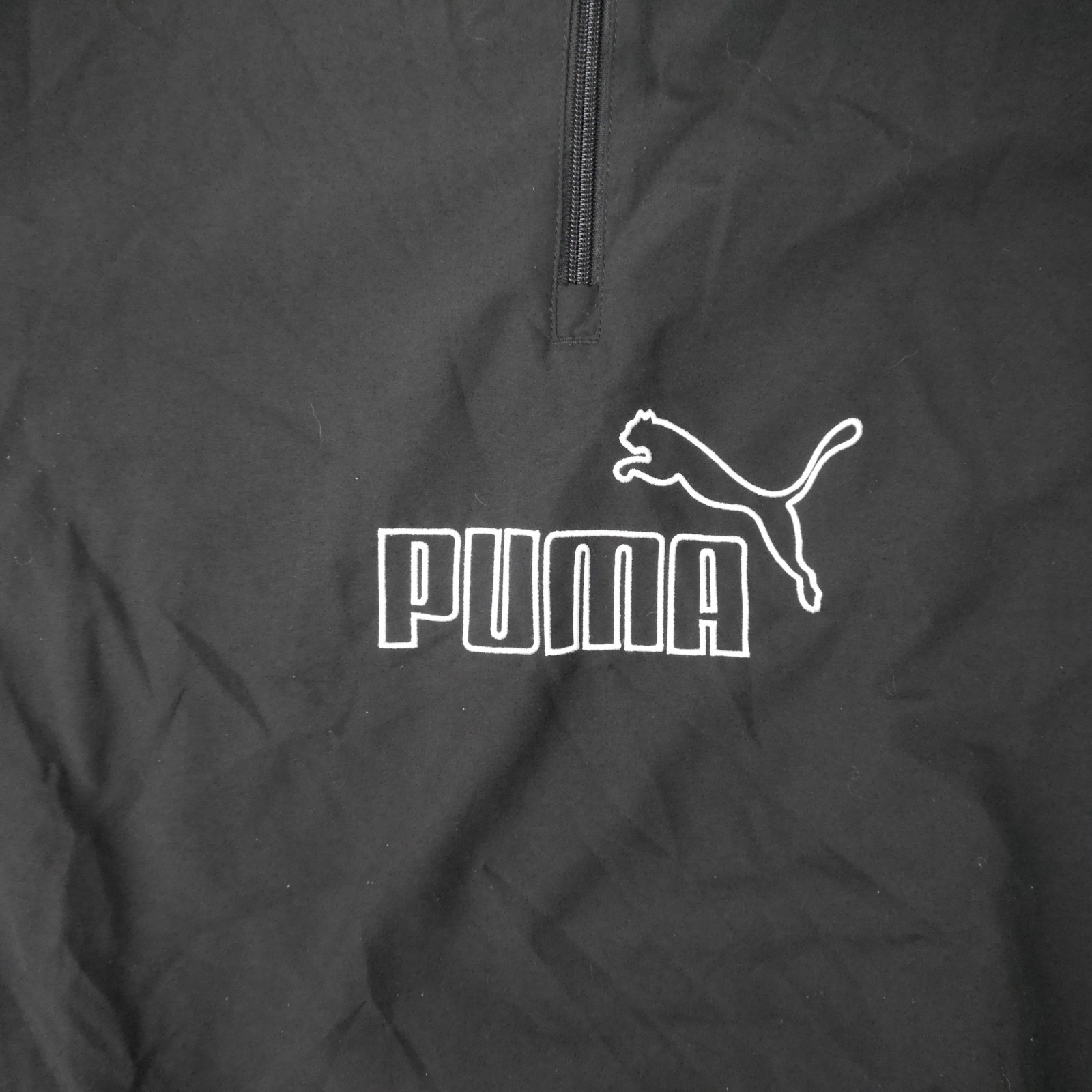 Puma Windbreaker Mens L Black Quarter Zip Lightweight Sports Jacket Retro